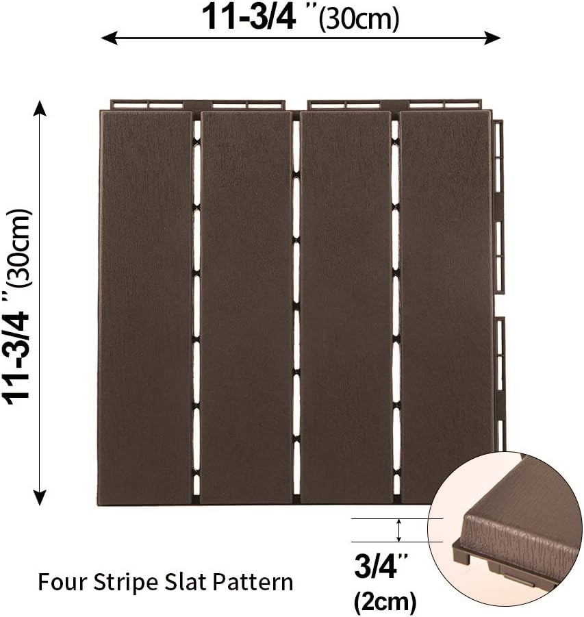 Dark Brown Interlocking Patio Deck Tiles – 12×12 Inch, 27 Pack