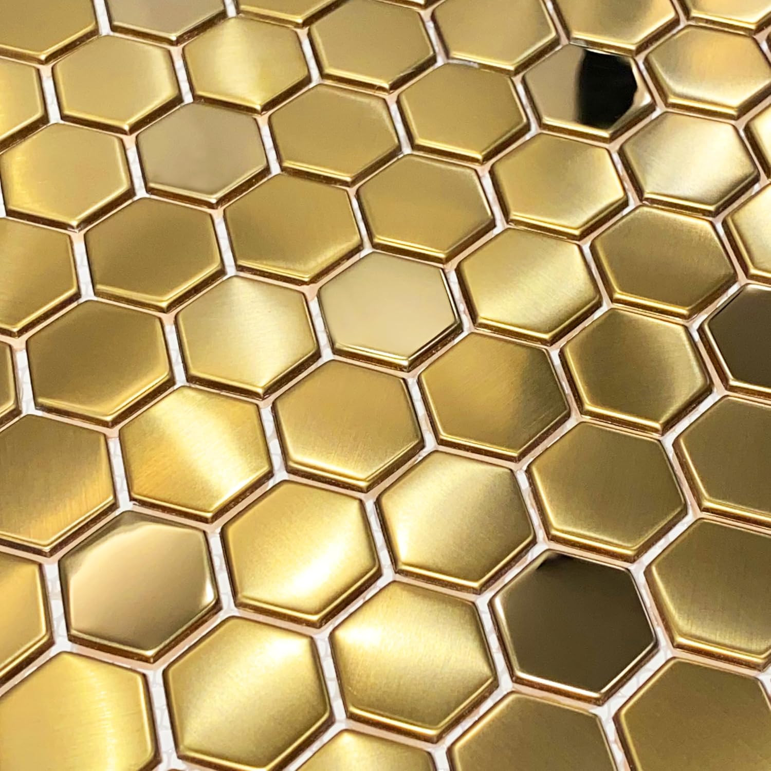 Hexagon Gold Backsplash Tiles Metal Mosaic Tile Stainless Steel Brushed/Shiny Ki