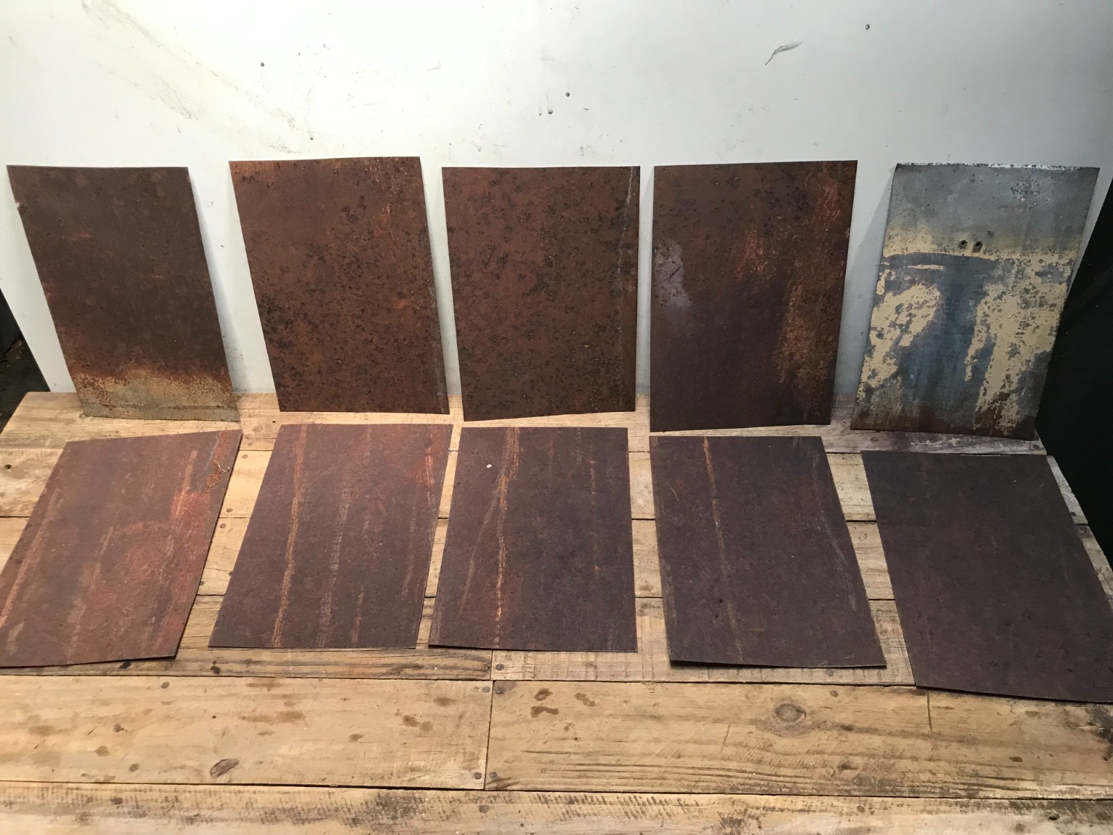 10 Rusty Galvanized Patina Sheet Metal 12″ x 7 1/2 – 8″ Wall Tile Art Garden (F)