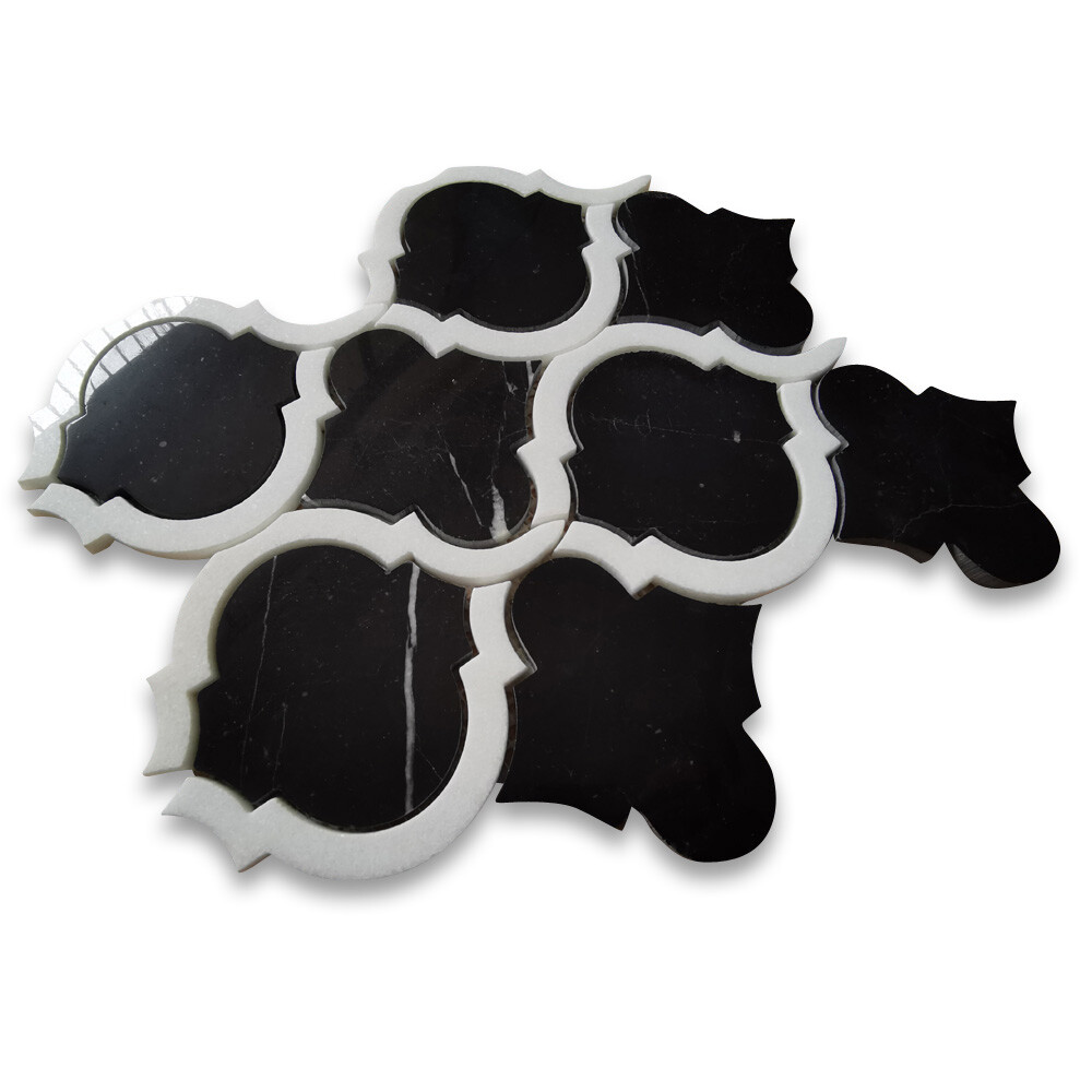 N89AXP Nero Marquina Black Marble Waterjet Arabesque Lantern Tile Polished