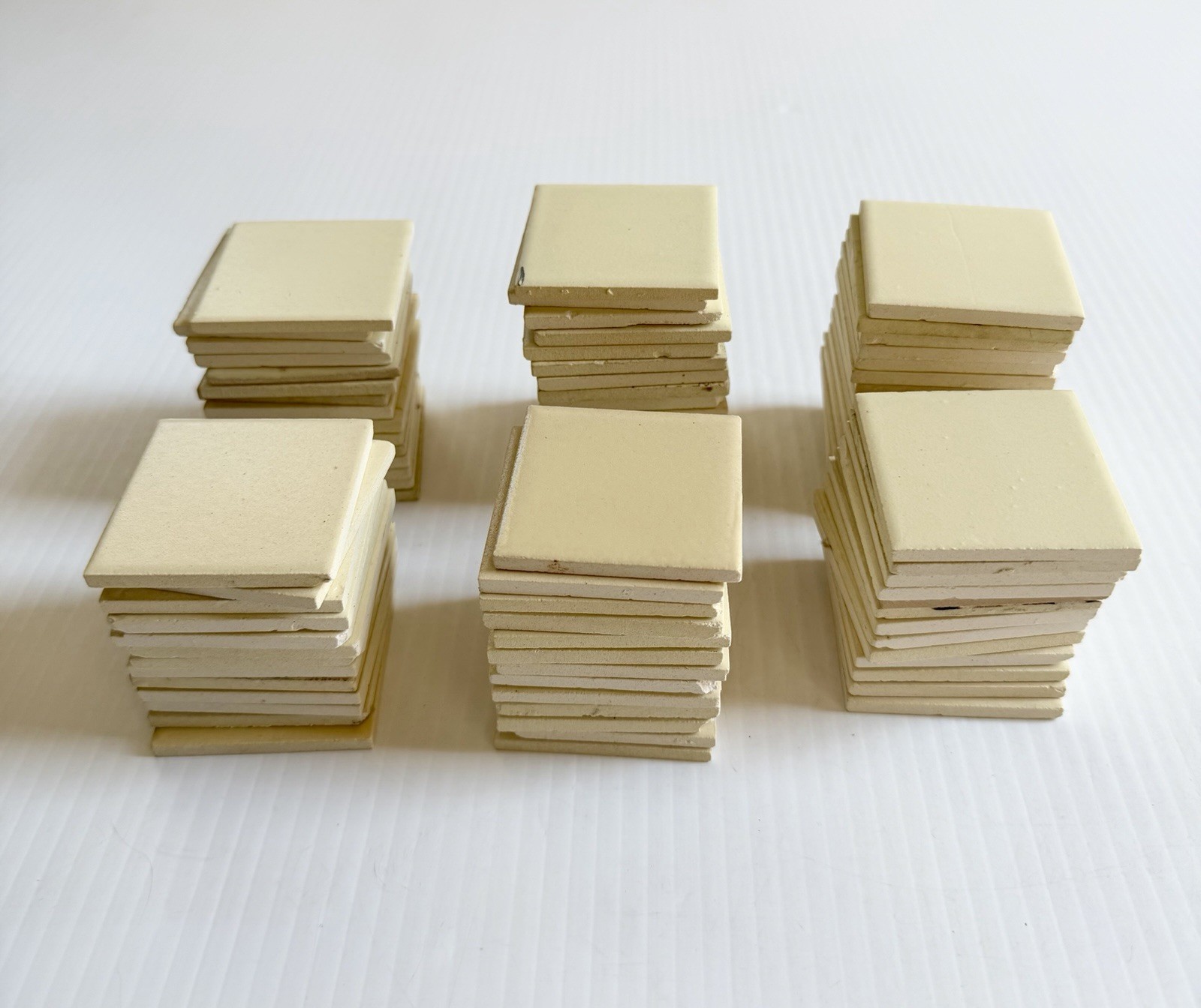 Mixed Lot Of Vintage 2” Square Ceramic Tiles MCM Kitchen Bath Beige, Yellow