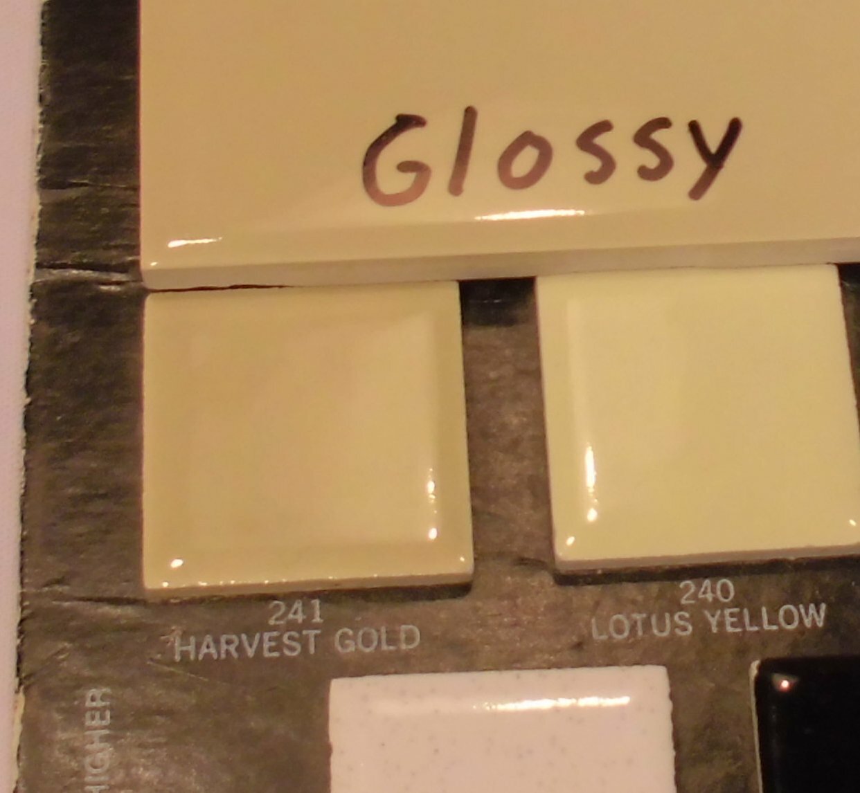 1 pc. Harvest Gold: Glossy Ceramic Tile; unknown maker 4-5/16″- 4-3/8″ New Stock