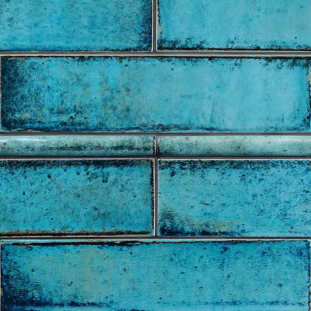 Moze Blue 0.75 In. X 12 In. Ceramic Pencil Liner Wall Tile