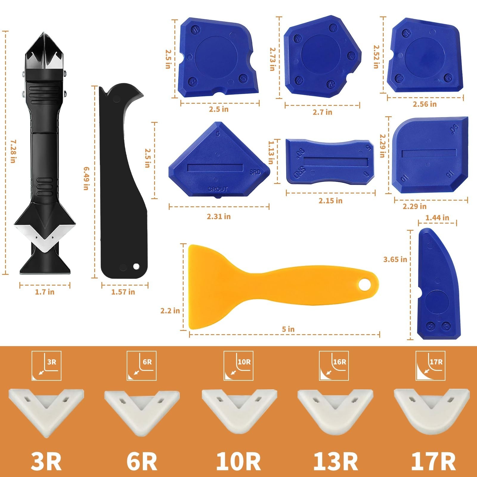 23-Piece Caulking Tool Kit – 3-in-1 Silicone Caulk Remover, | Grout Scrape