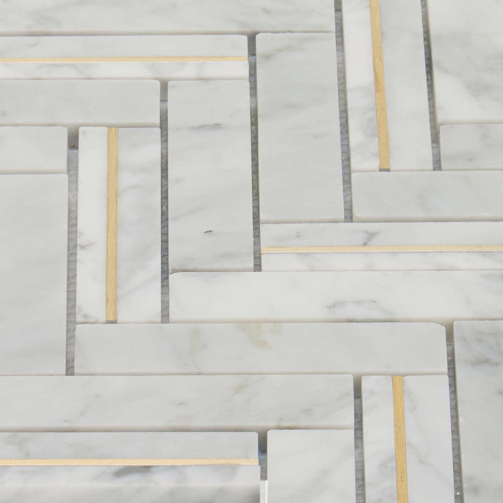 Carrara White Marble Stone Gold Metal Inlay Herringbone Kitchen Tile Backsplash