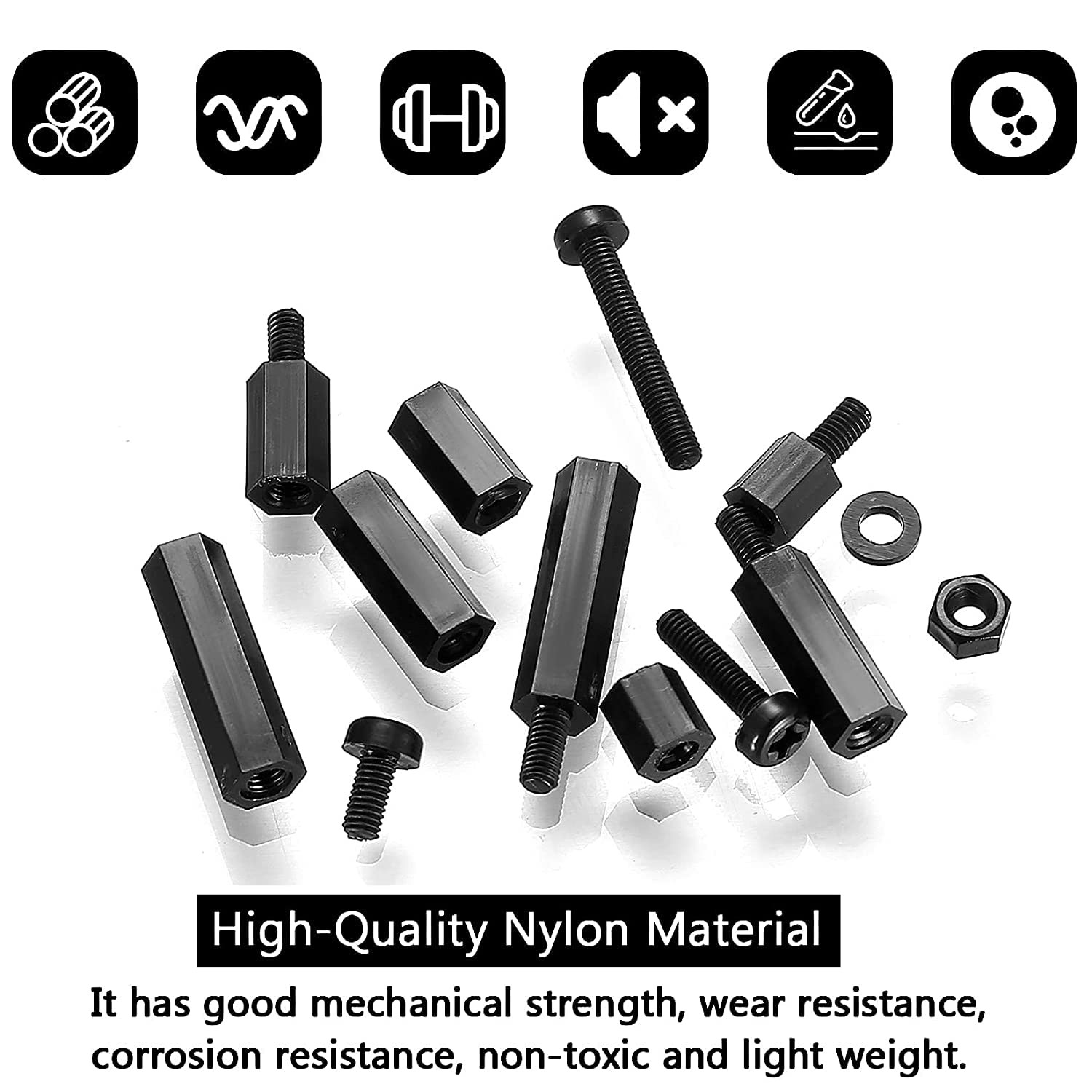 260 Pcs M3 Nylon Hex Spacer Standoffs Male Female Black PCB Hardware Kit