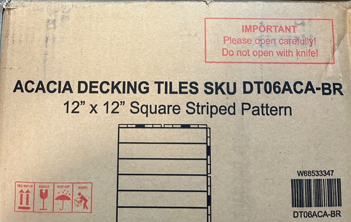 Box of 10 Acacia Wood Interlocking Floor Tile 12×12″ DT06ACA-BR Striped Pattern