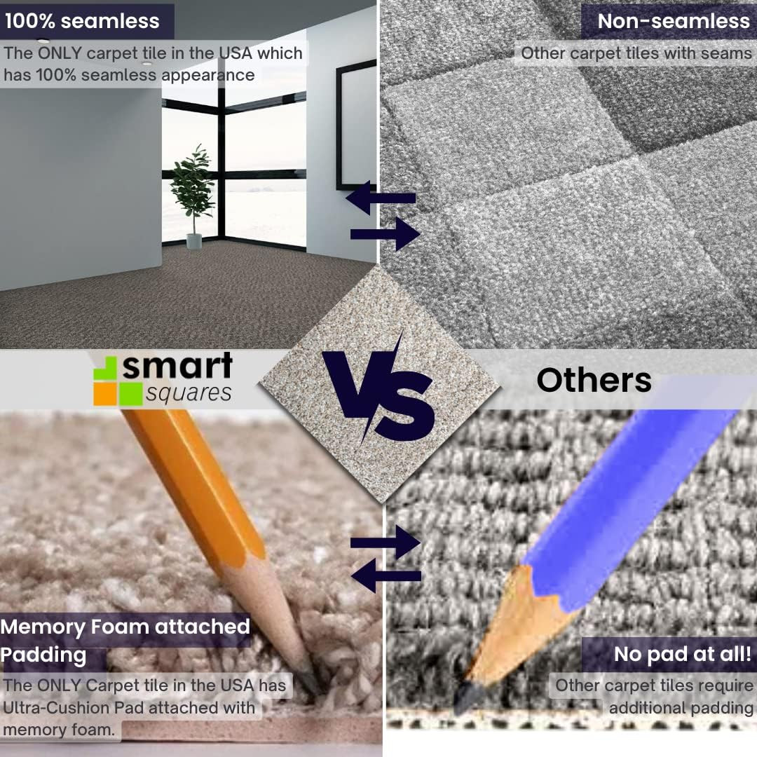 Soft Peel & Stick Carpet Tiles – 18×18 Inch, 10 Tiles, 22.5 Sq Ft