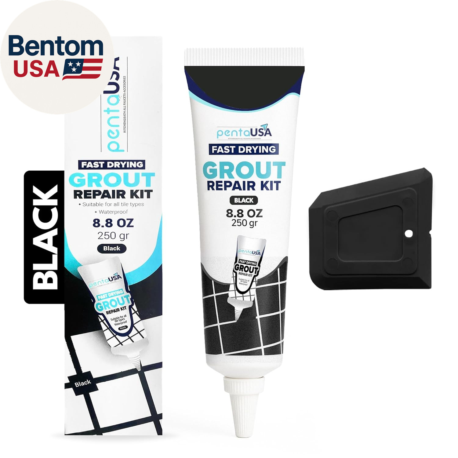 Tile Grout Repair Kit – Black Premixed Acrylic Sanded Grout Filler for Bathroom,