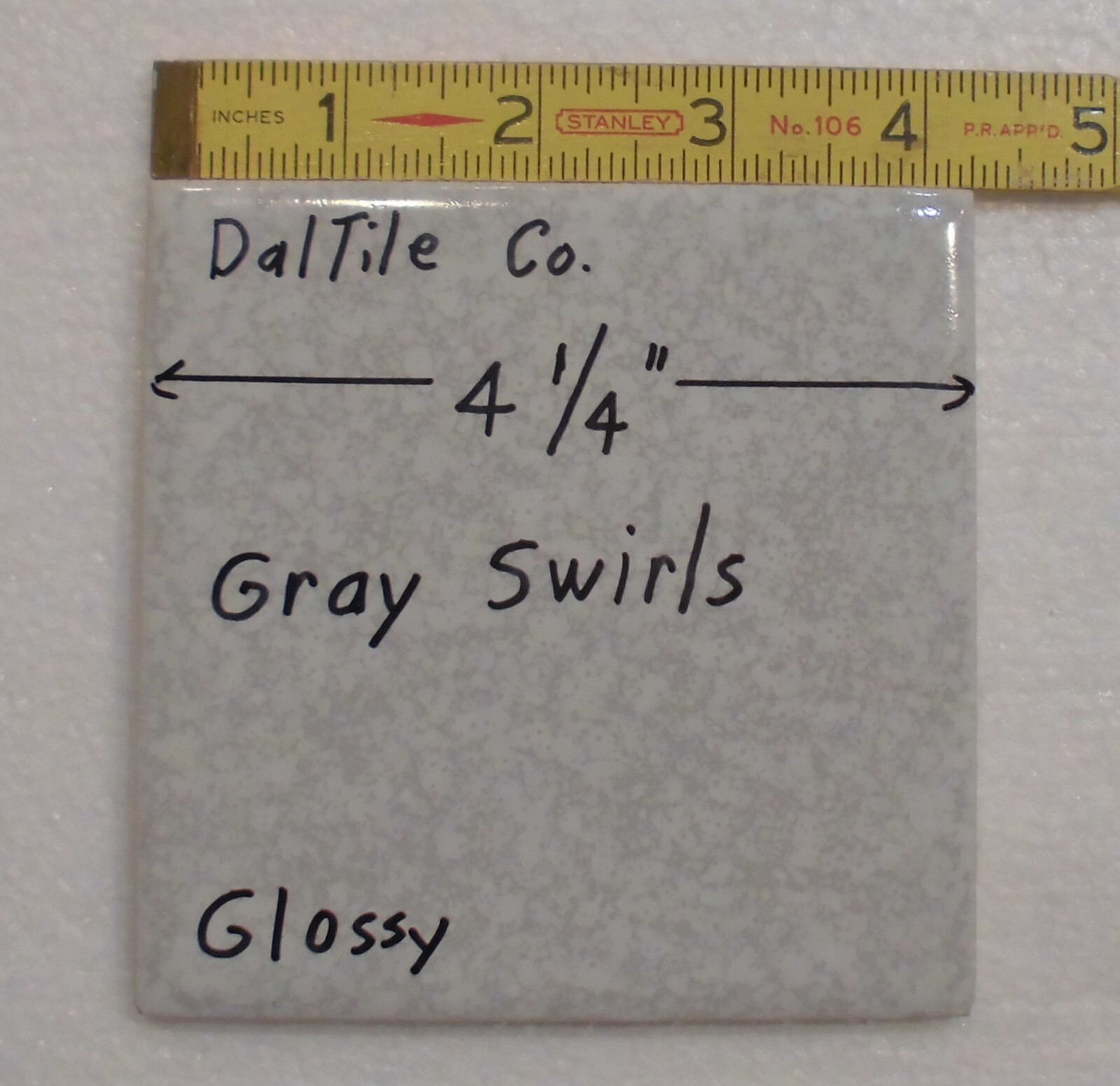1 pc. Gray Swirls on White Background; Glossy Ceramic Tile; by Daltile 4-1/4″