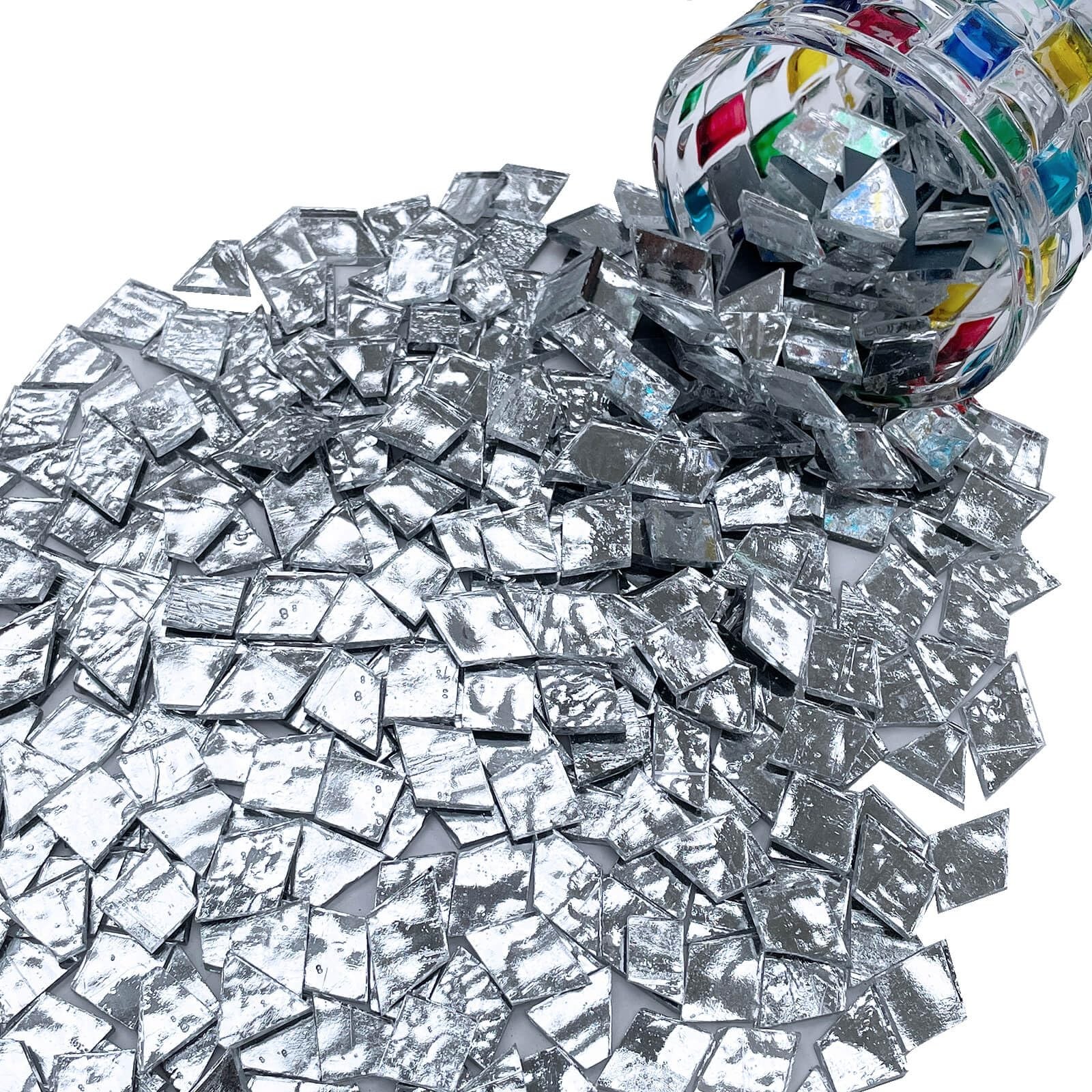 LITMIND 1.1LB Shiny Silver Irregular Glass Mosaic Tiles with Black Backing – …