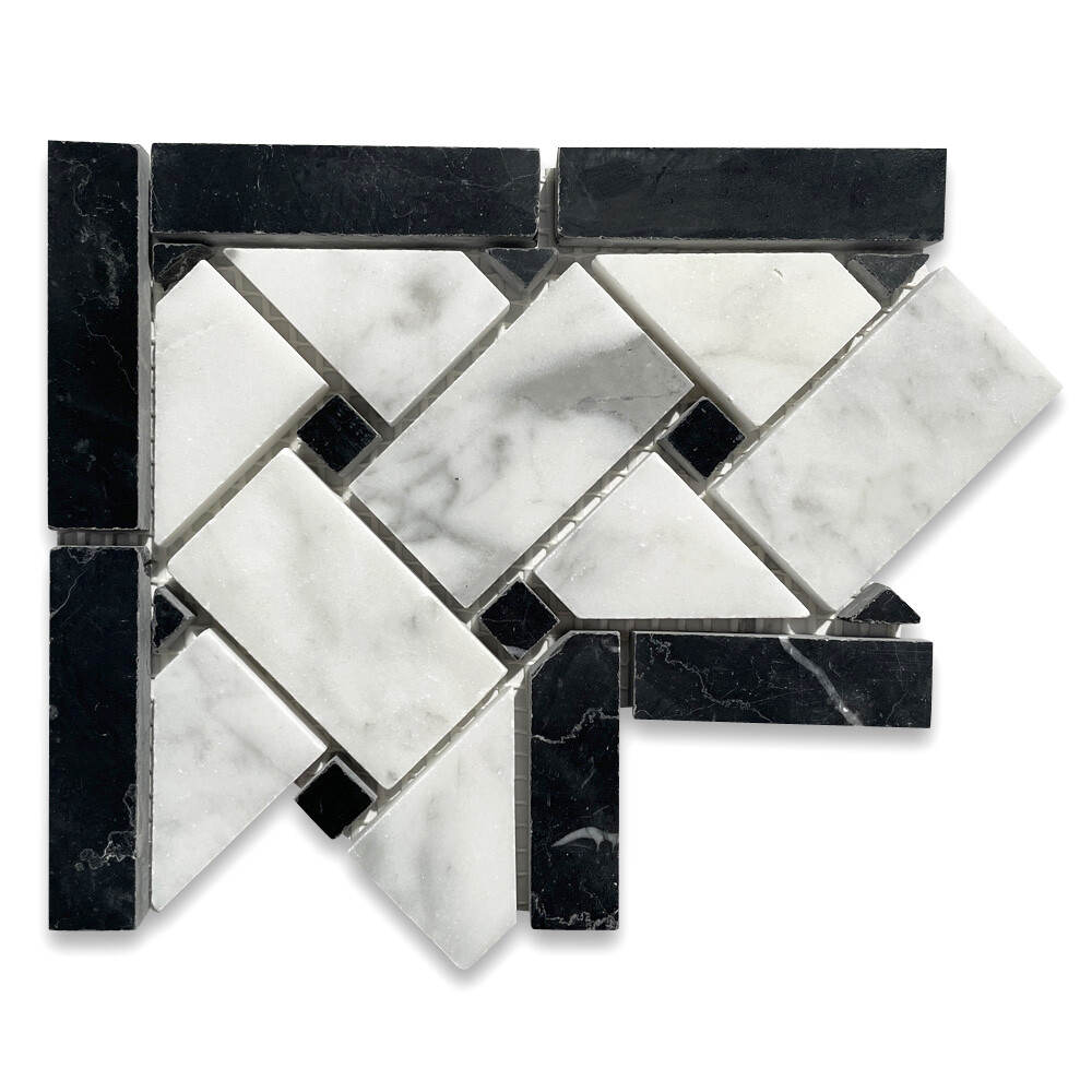 C651CXP Carrara Venato Carrera Marble 4×4 Basketweave Mosaic Corner Polished