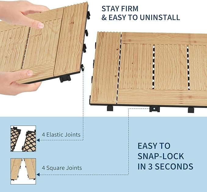 22 PCS Solid Acacia Wood Interlocking Deck Tiles 12″x12″ Patio Garden Floor 21SQ