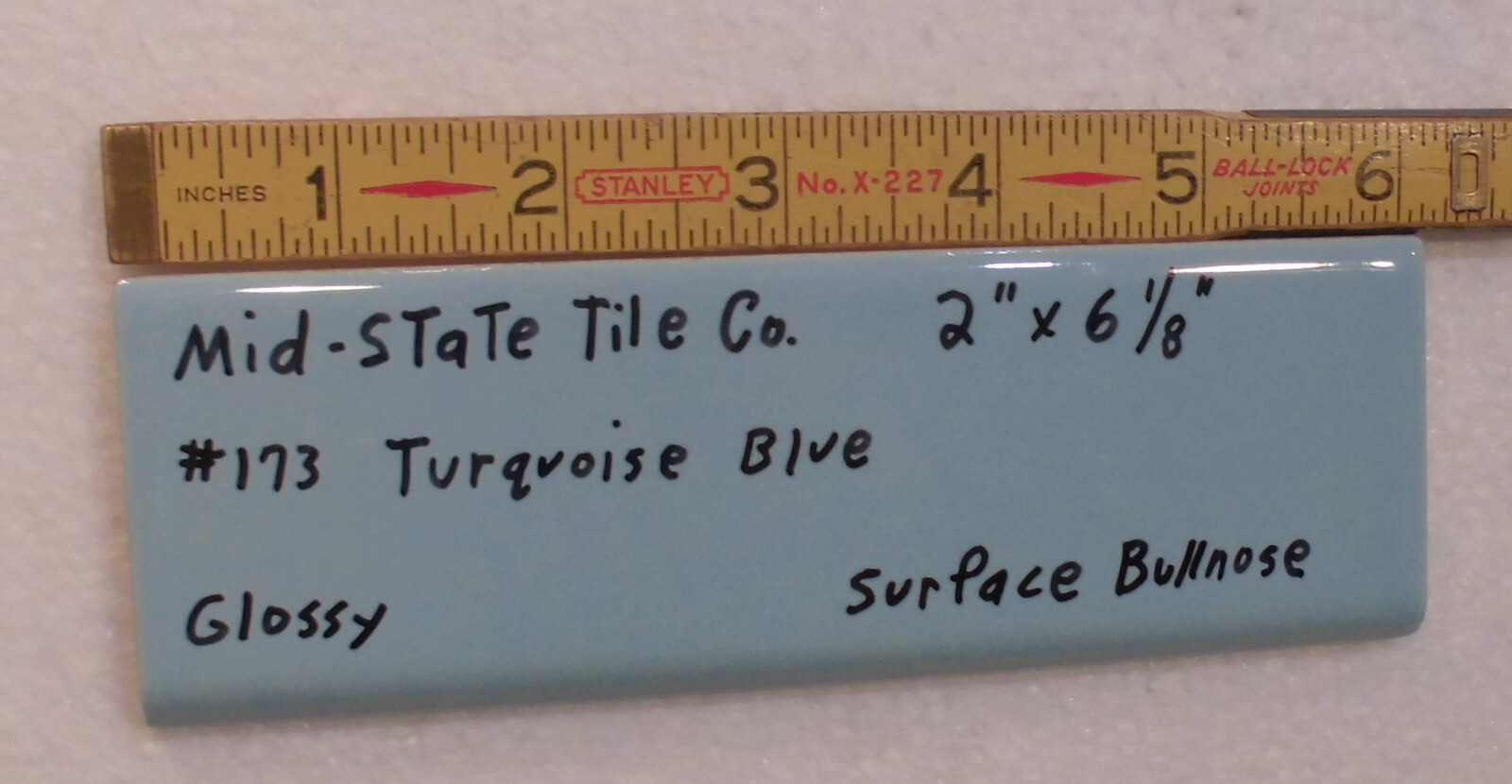 1 pc. Turquoise – Blue: 2” X 6” Surface Bullnose Ceramic Tile by MID-STATE NOS