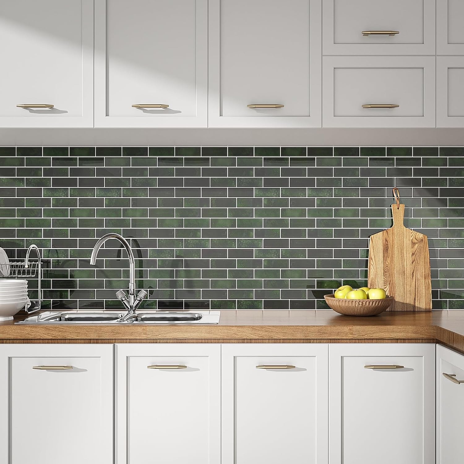 VEELIKE 24-Sheets Retro Green Subway Tile Peel and Stick Backsplash for Kitchen