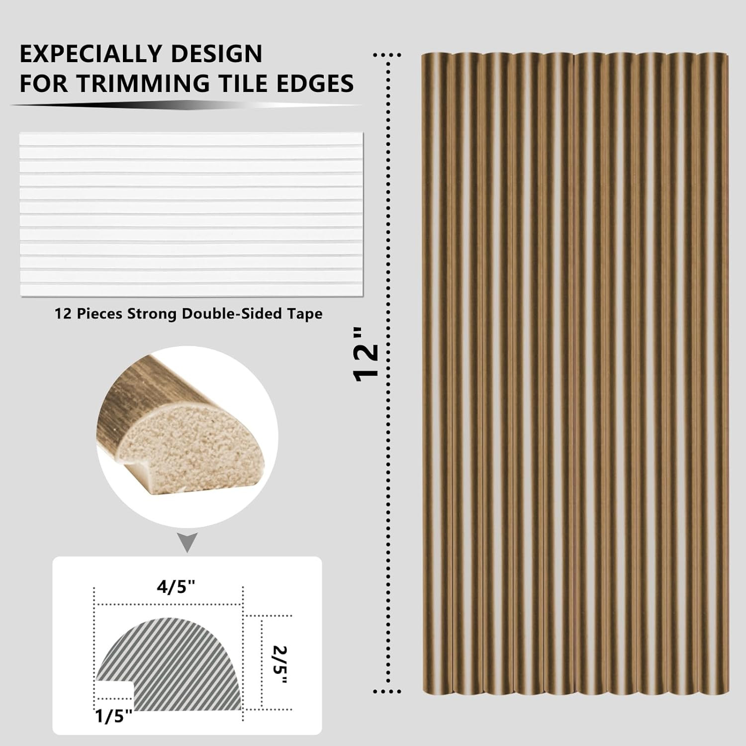 10-Pack Tile Edge Trim, 12″ Wall Molding Trim for Peel and Stick Backsplash Tile