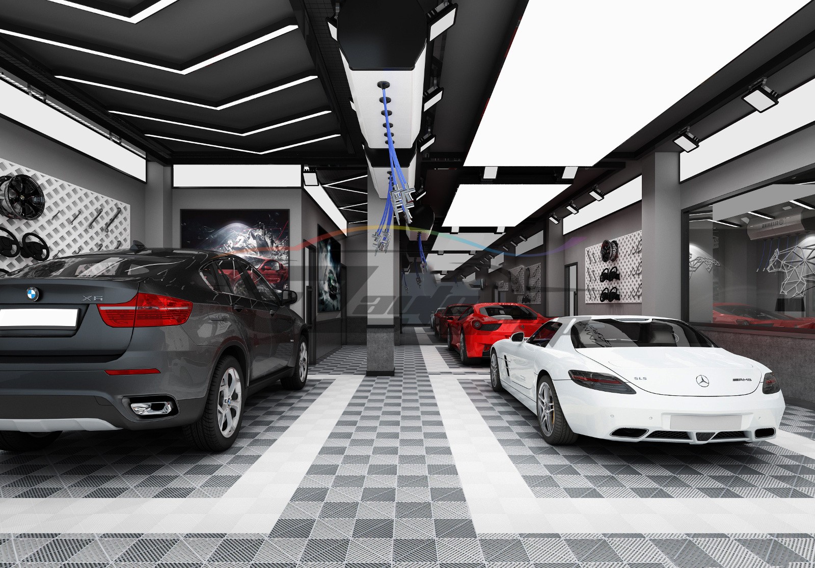 Garage Floor Mat Tile Interlocking Perforated Flooring Rubber Basement Auto Shop