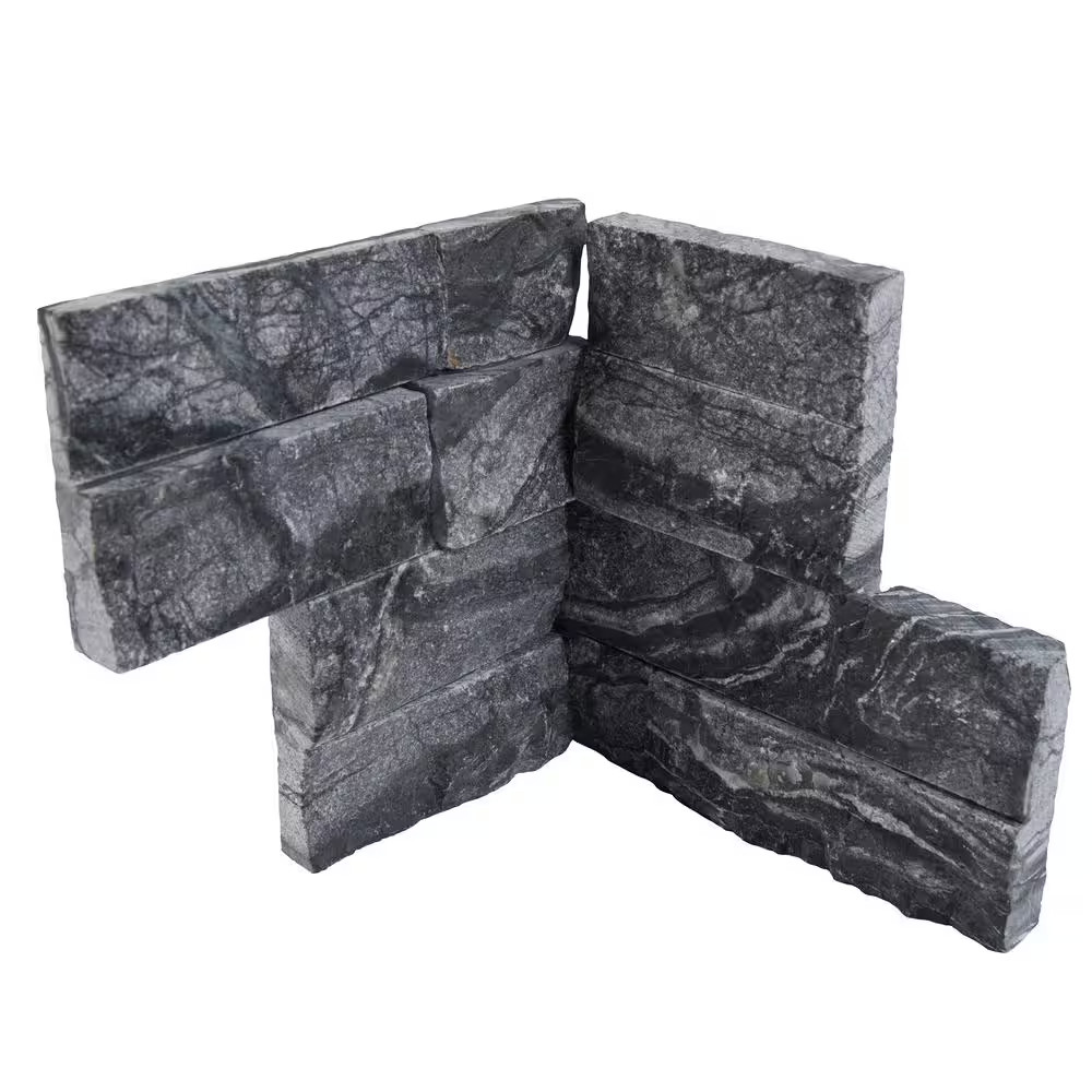 Glacial Black Ledger Panel 6 In. X 24 In. Splitface Marble Wall Tile (6 Sq. Ft./