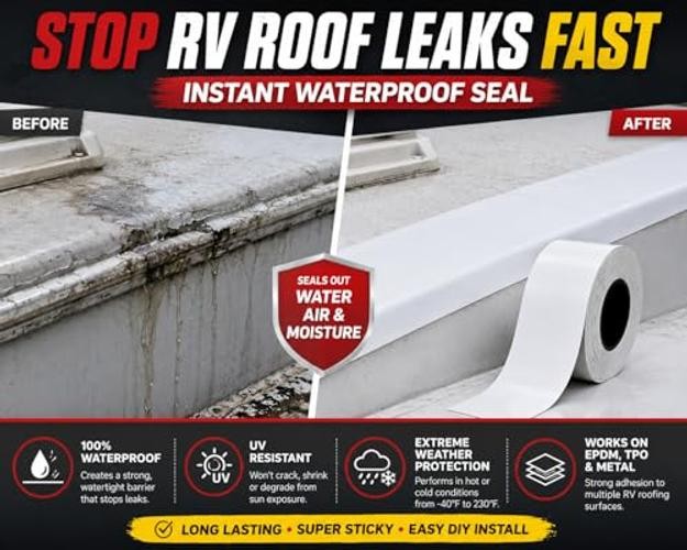 RV Roof Seal Tape 4 Inch x 55 Ft White – Professional Grade Butyl Sealant for
