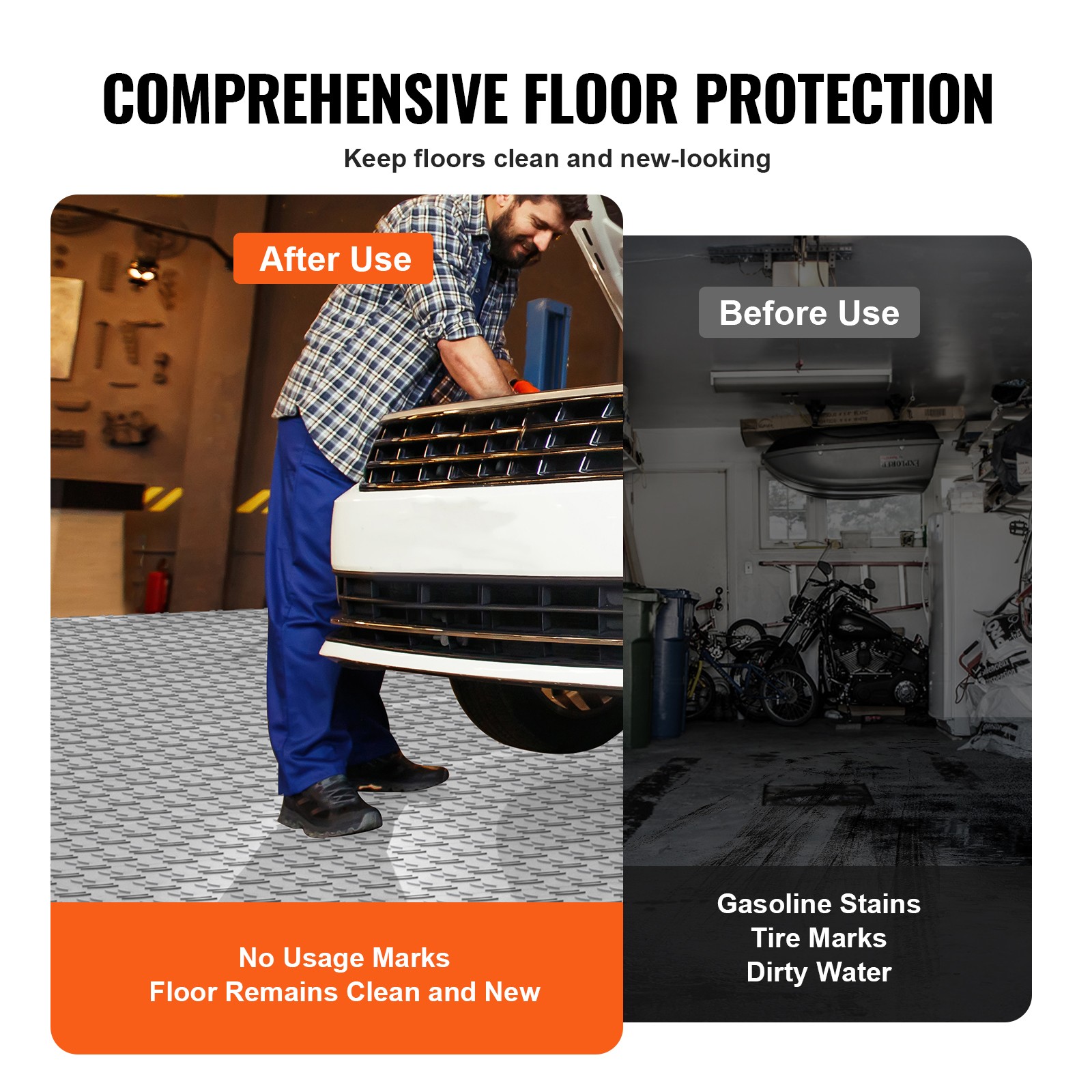 VEVOR Garage Flooring Tiles Interlocking 12×12″ 50 Pack Bulk 50 sq.ft Silver