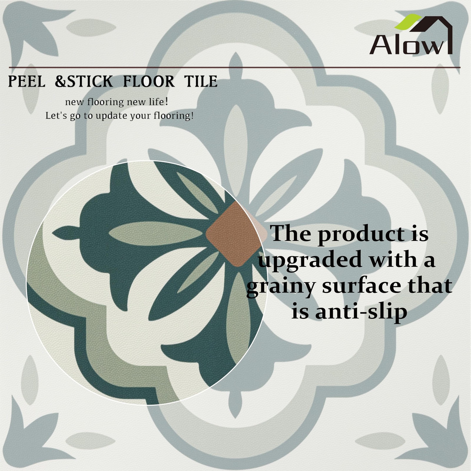 Alow Peel and Stick Floor Tile, 11.8in X 10pcs, Green