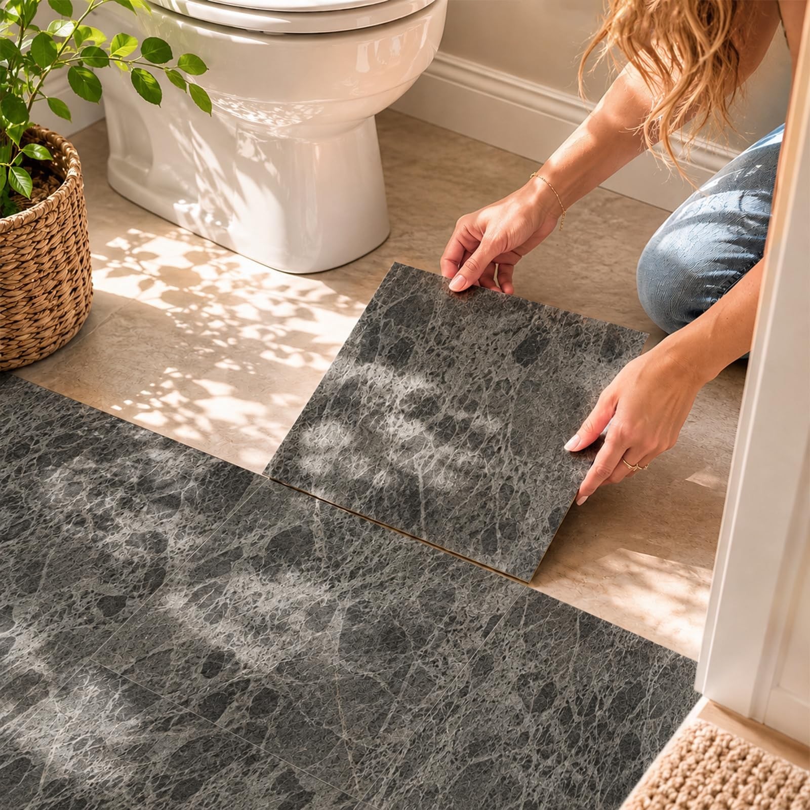 12×12 Peel and Stick Marble Grain Floor Tile – 20 PCS, Non-Slip, No Grout, Easy