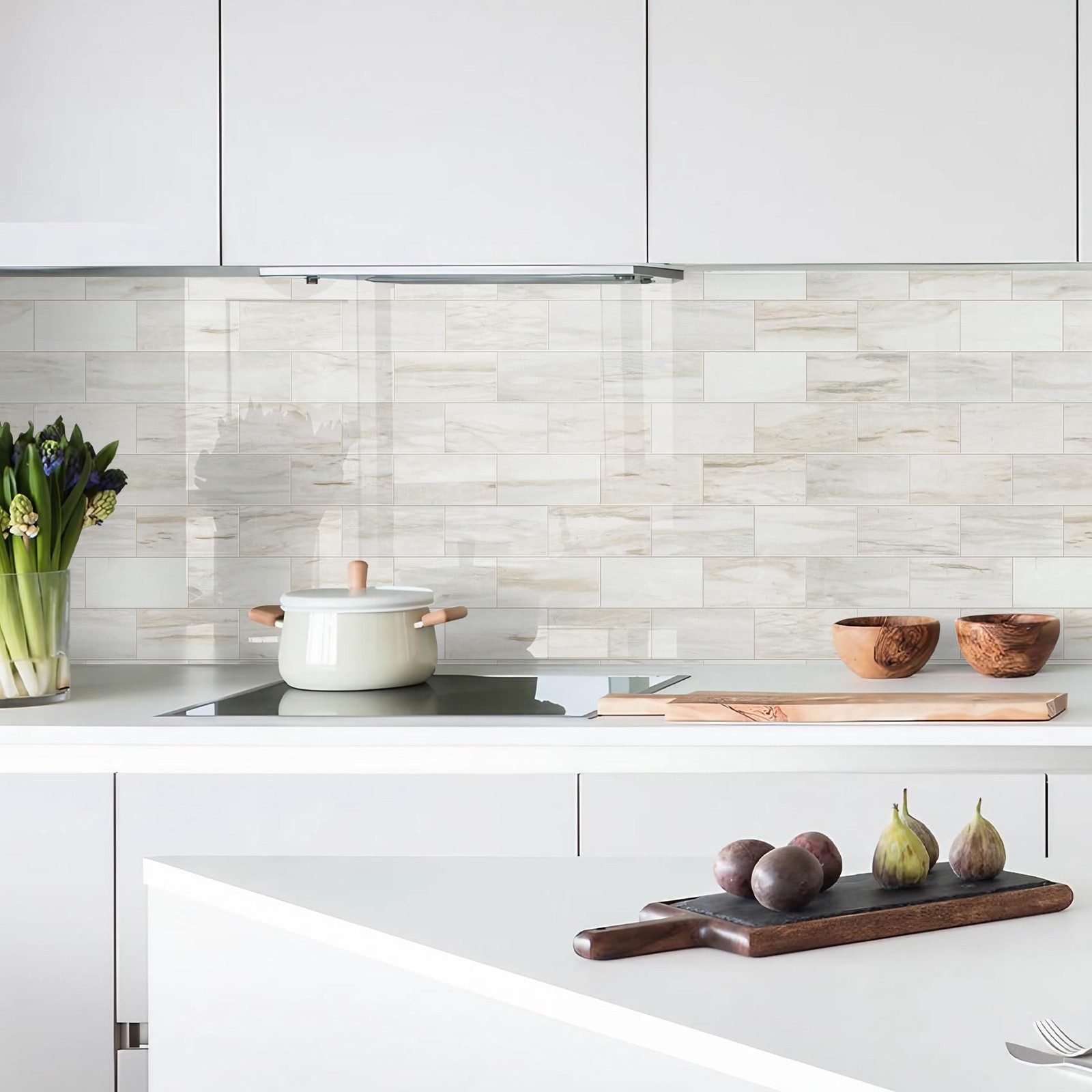 4-Piece Glossy Wooden Marble Grain Peel and Stick Backsplash Tile,3”x6” PVC…