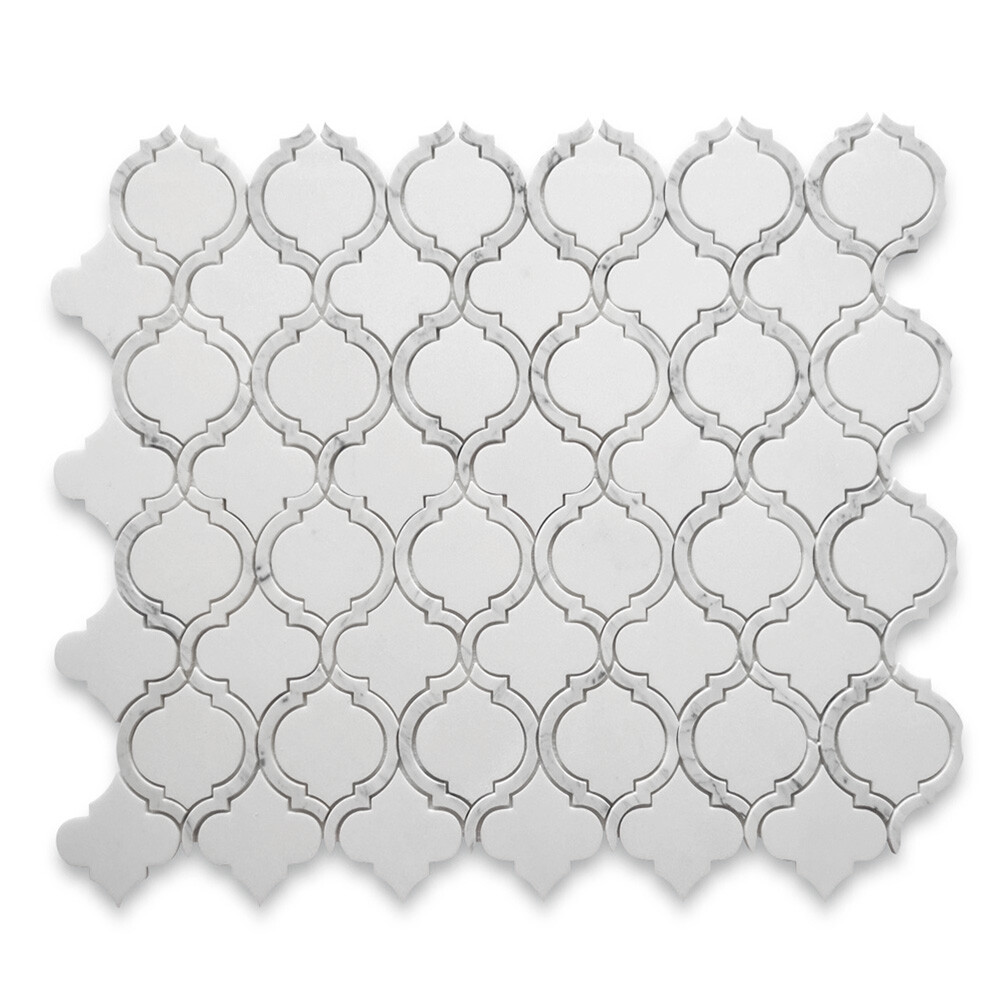 T89AXP Thassos White Marble Arabesque Baroque Lantern Waterjet Tile Polished
