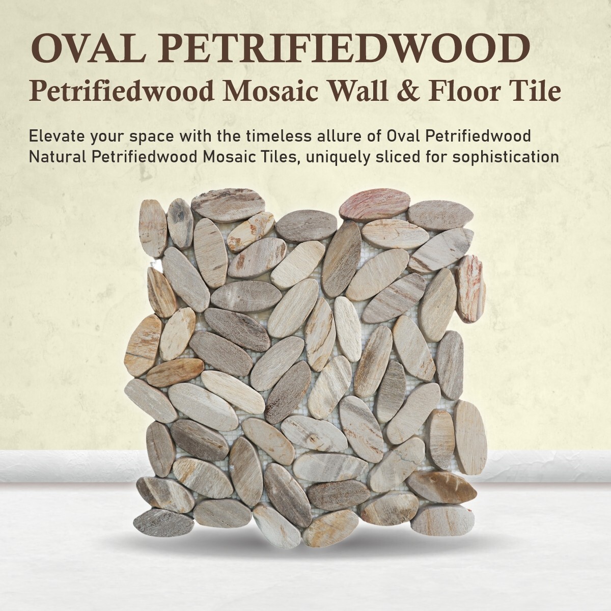 Oval Petrifiedwood Floor and Wall Mosaic Tile