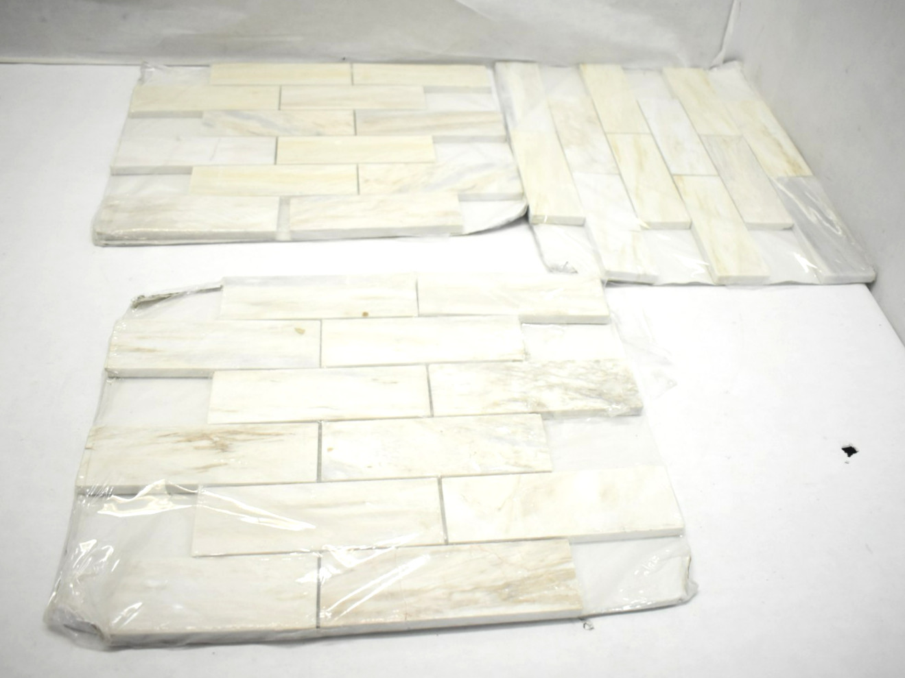 Lot of 3 Angora Subway Polished Marble Mosaic Tiles Cracked Chipped 11.81″