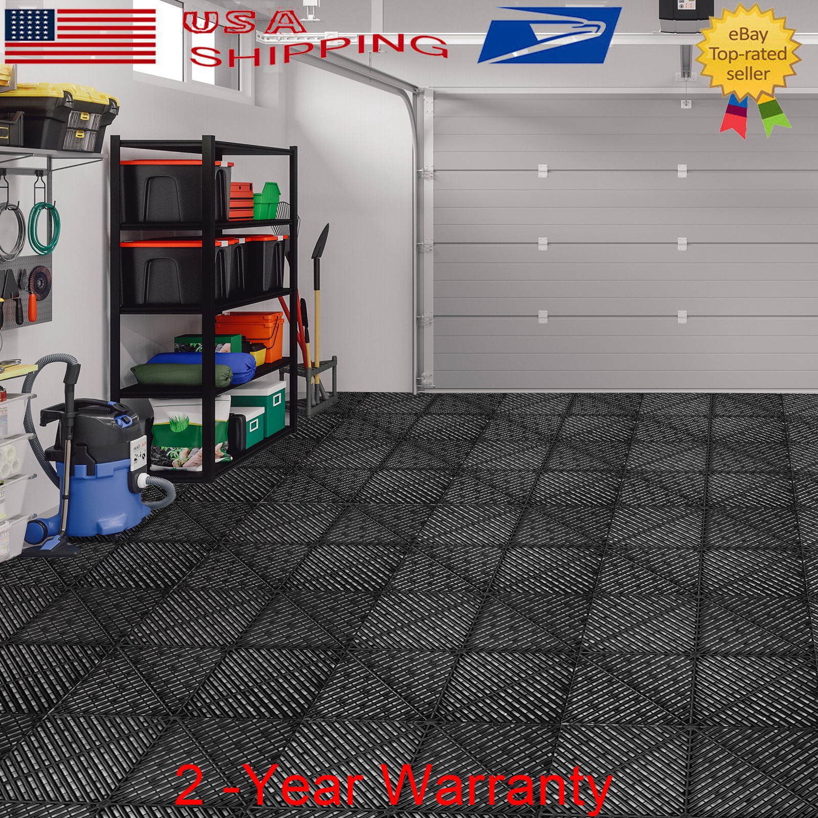 50Pcs Garage Floor Tiles Interlocking PVC 15.75”x15.75” Vented Water Drainage