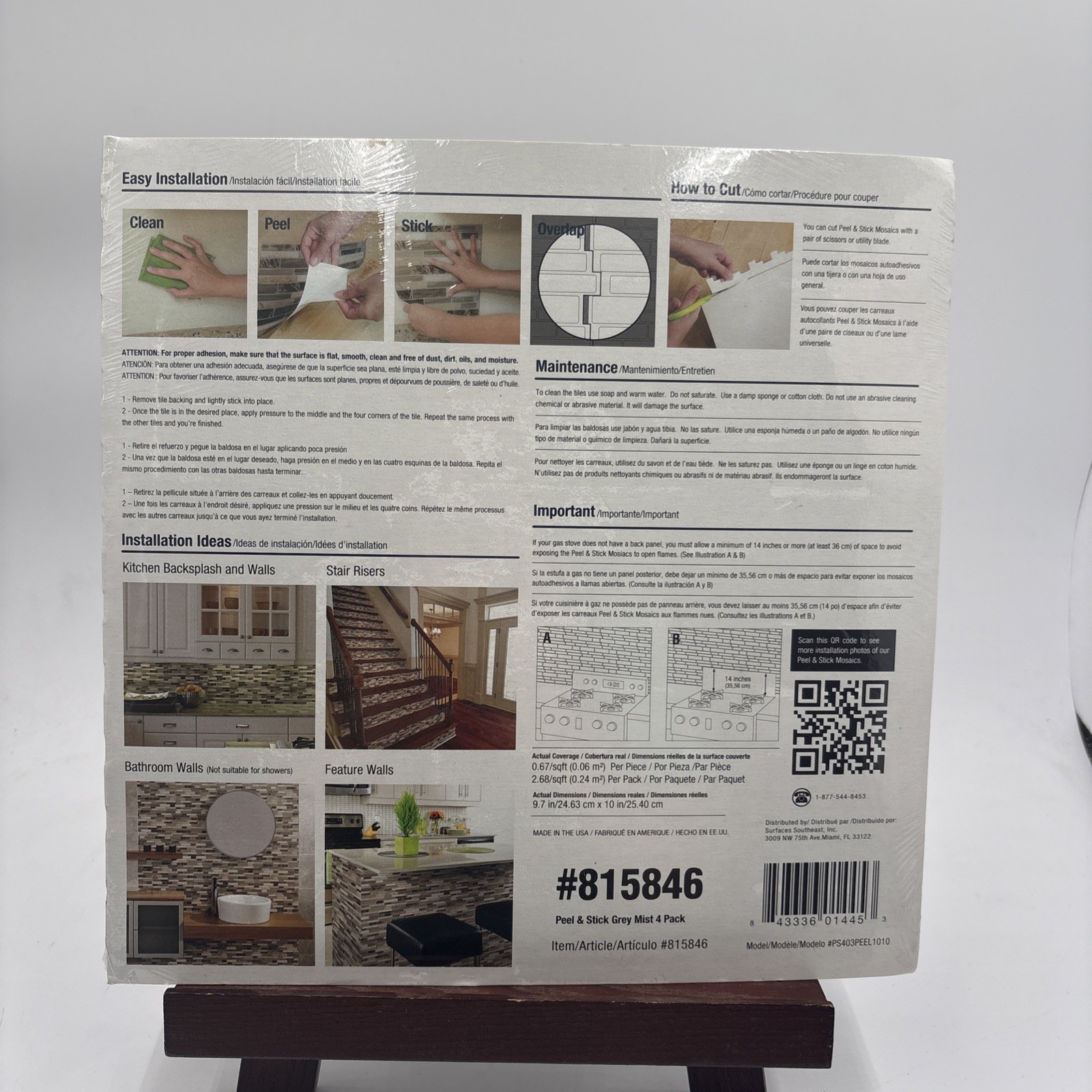 1 Pack 4 Sheets Peel & Stick Mosaics Wall Tiles Grey Mist # 815846