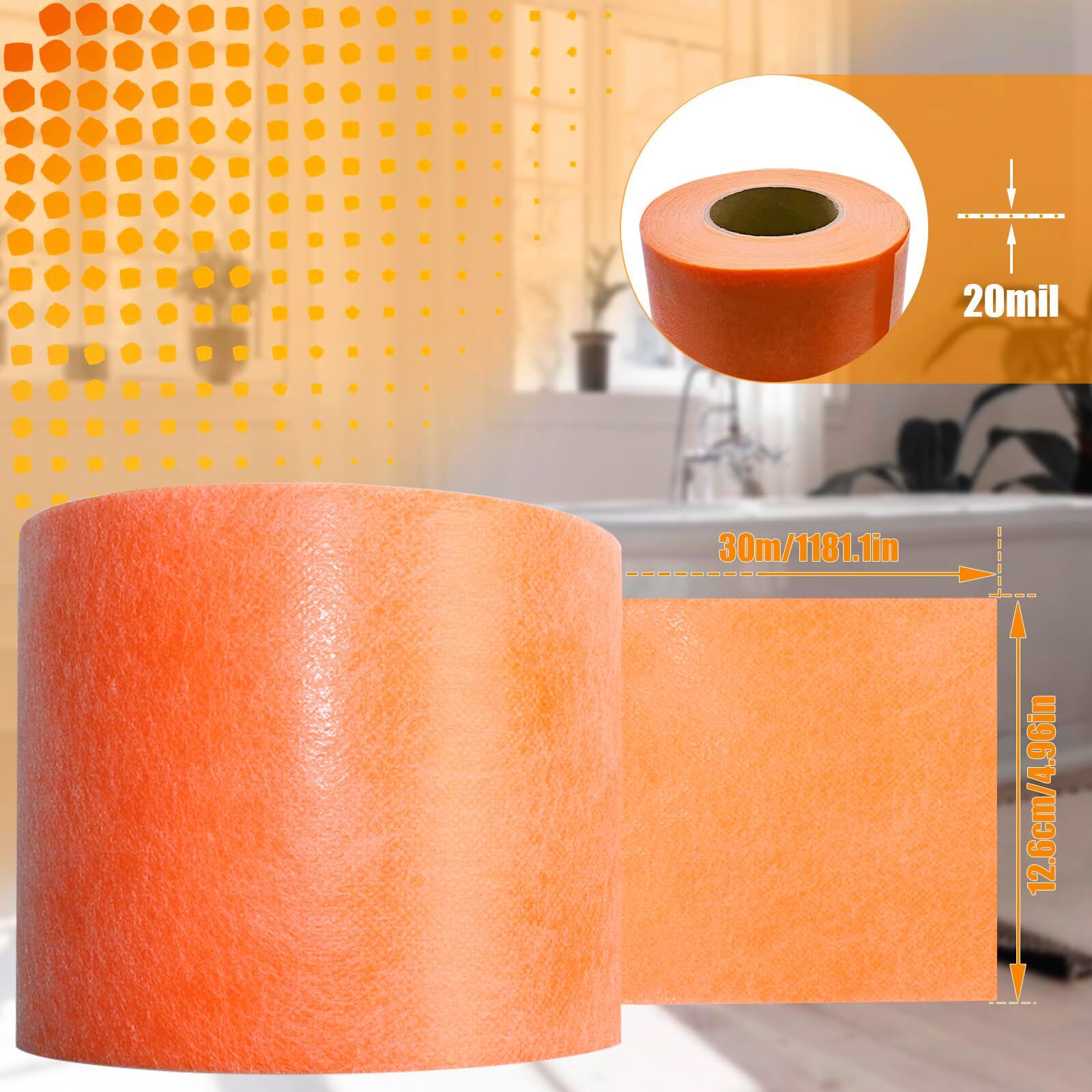 Waterproofing Membrane Band Roll 30mils Thick 5inch X 98.5ft Tile Floor Underlay