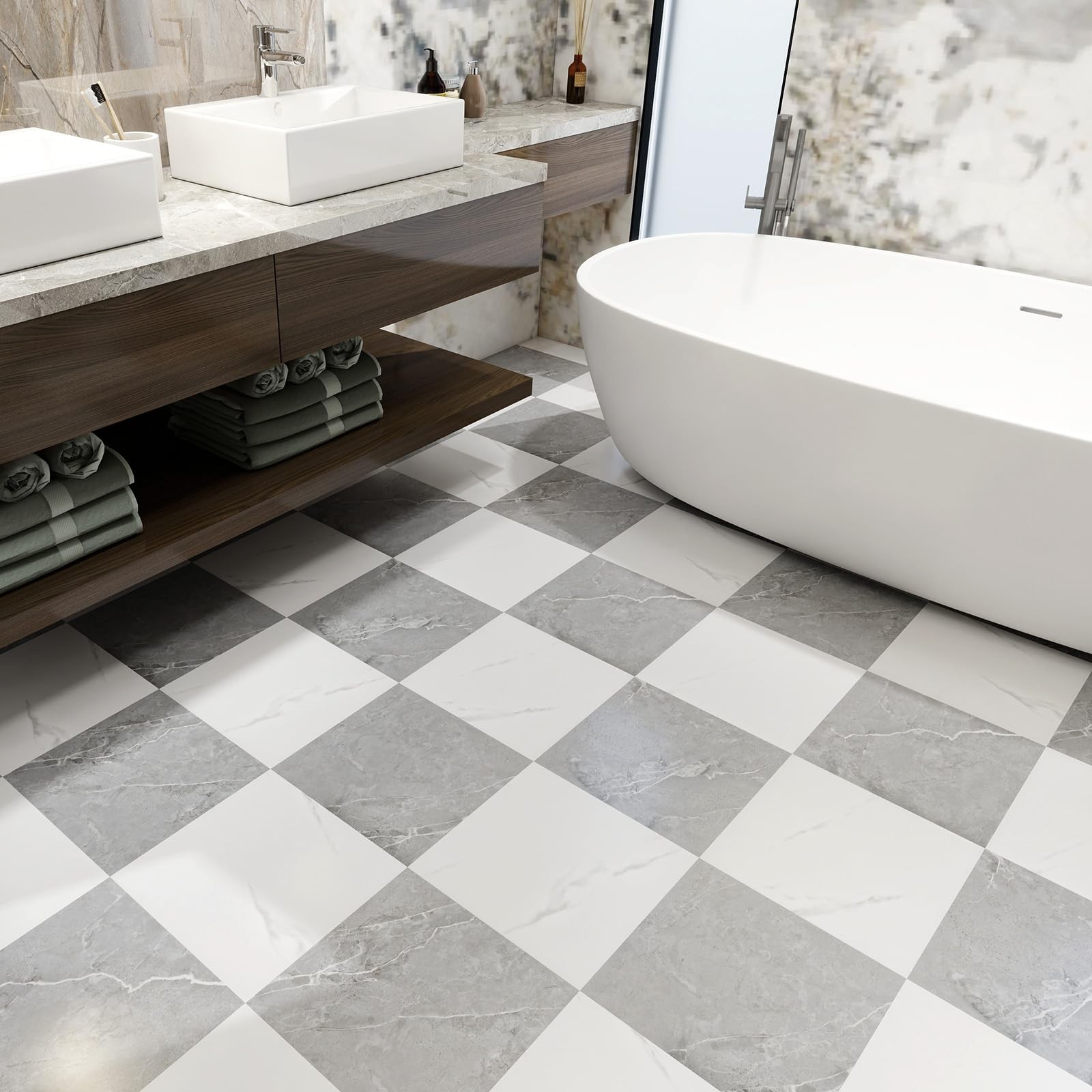20-Pack 12″x12″ Marble Peel and Stick Floor Tiles Waterproof Self Adhesive Vi…