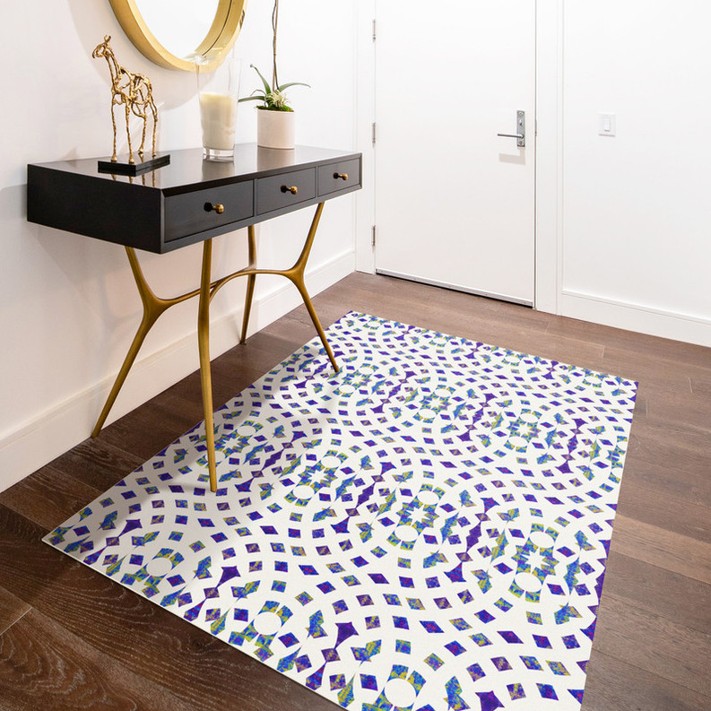 ‘Stained Glass’ Multi-Color Mosaic Non-Slip Indoor/Outdoor Rug Blue/Yellow