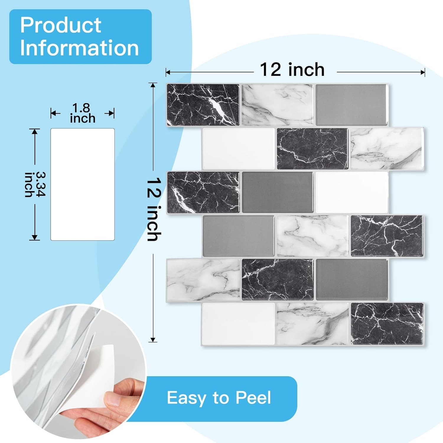 Elegant 12×12 Self-Adhesive Faux Marble Wall Tile Set – 10 Pieces