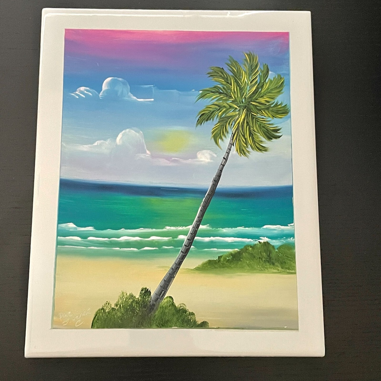 2 Hand Painted Ceramic Tile Wall Art Backsplash Border Mexico Ocean Palm Tree