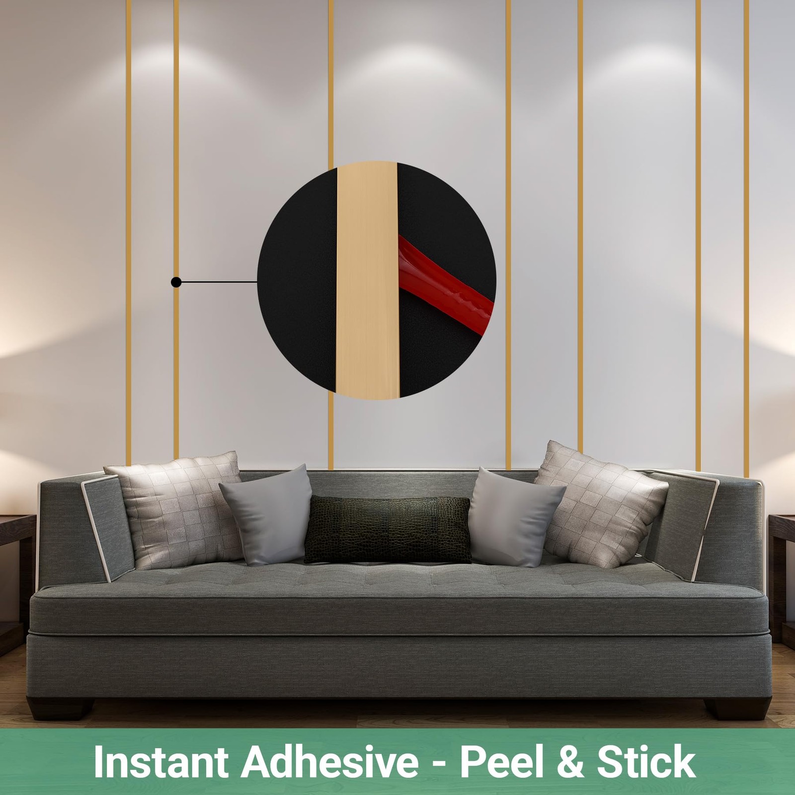 196.8″ x 1.5″ Matte Gold Molding & Wall Trim, Flexible Peel and Stick Decorat…