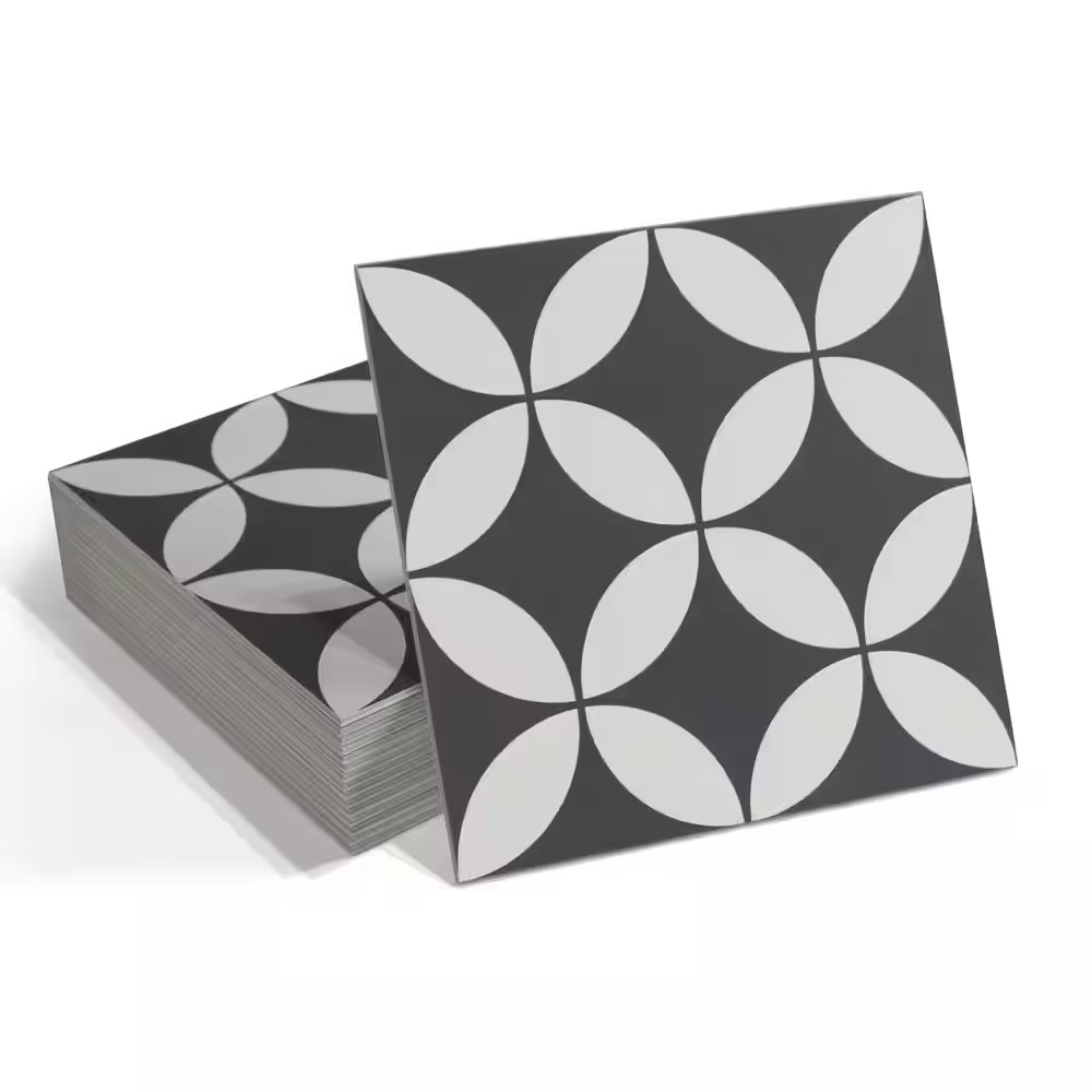 Patterned Gray 9 In. X 9 In. SPC Coin Peel and Stick Backsplash Wall and Floor T