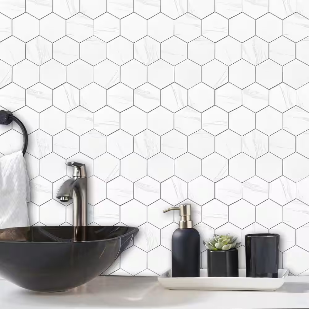 Marble Hex 10.83 In. X 11.81 In. SPC Peel and Stick Backsplash Tile (0.9 Sq. Ft.