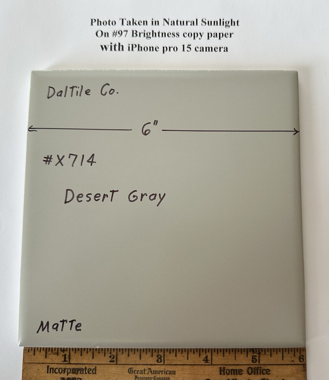 1 pc. Desert Gray: 6″ X 6″ Matte Ceramic Tile by Daltile Co. New Stock #X714