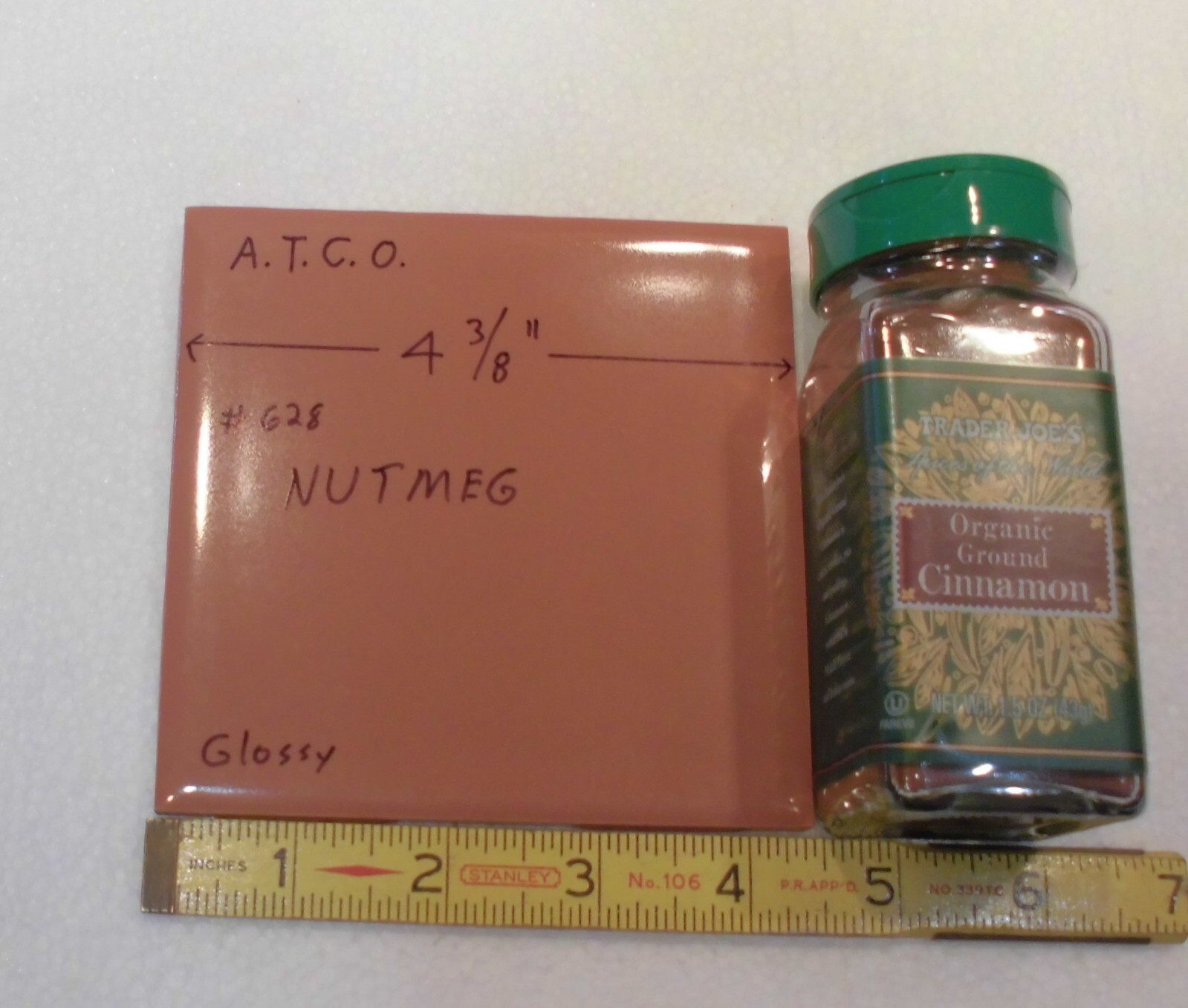1 pc. Medium Brown – Nutmeg: 4-3/8″ Glossy Ceramic Tile by ATCO, New Old Stock