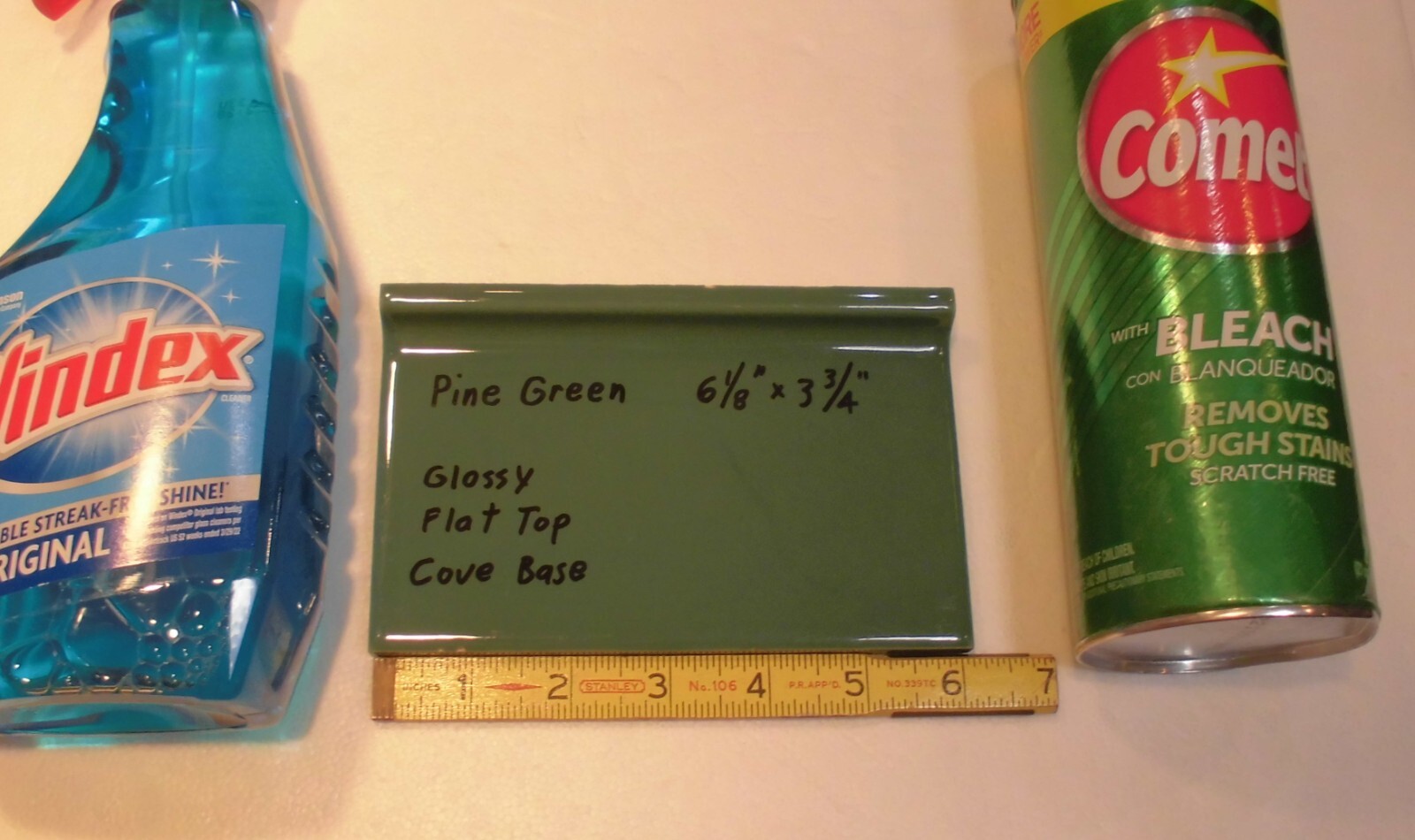 1 pc. Pine Green: 3-3/4″ X 6-1/8″ Ceramic Cove Base Tile, Stack-on-Top, Flat Top