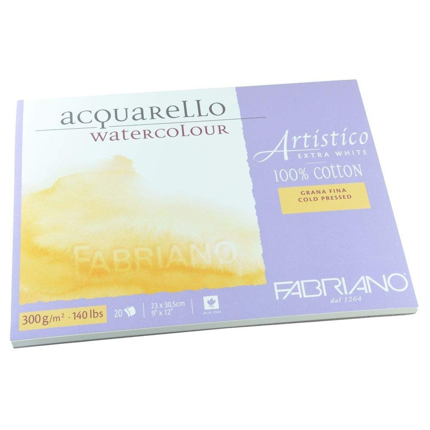 Fabriano Artistico 140 lb. Cold Press 20 Sheet Block 9×12″ – Extra White