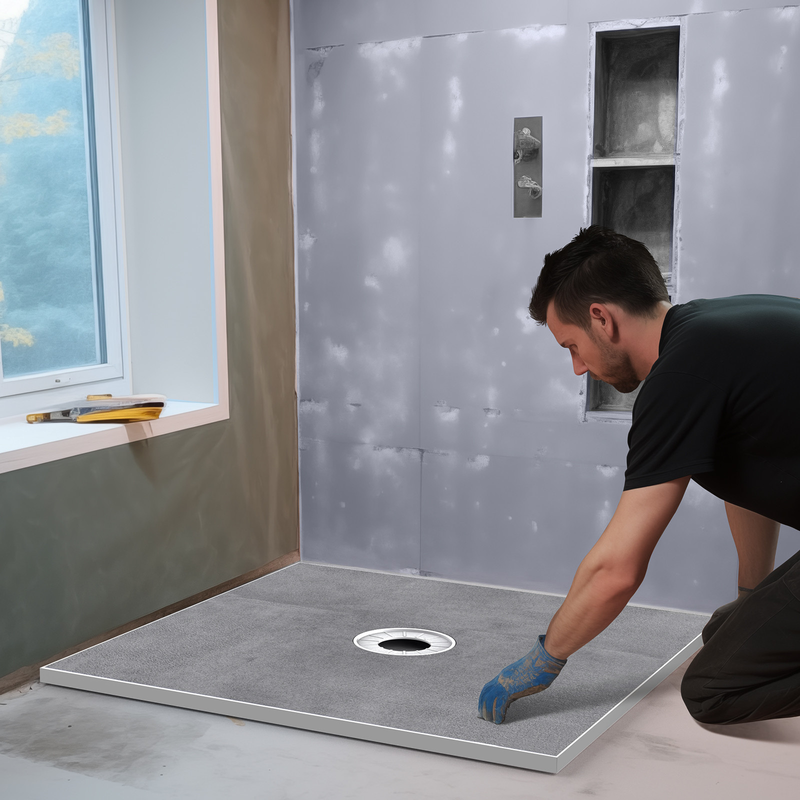 VEVOR Waterproofing Shower Curb Tray Kit 36″x36″ w/ Central Drain Thickened