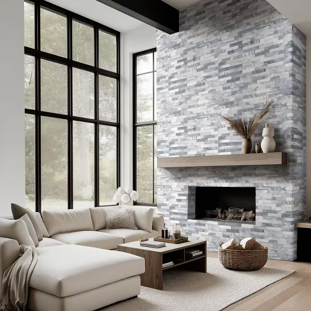 Alaska Gray Ledger Panel 6 In. X 24 In. Splitface Marble Wall Tile (6 Sq. Ft. /C