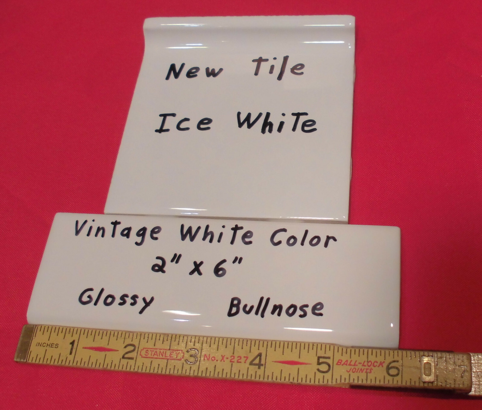 1 pc. *Vintage White* Glossy 2″ X 6″ Ceramic Surface/Flat Bullnose Tiles; NEW