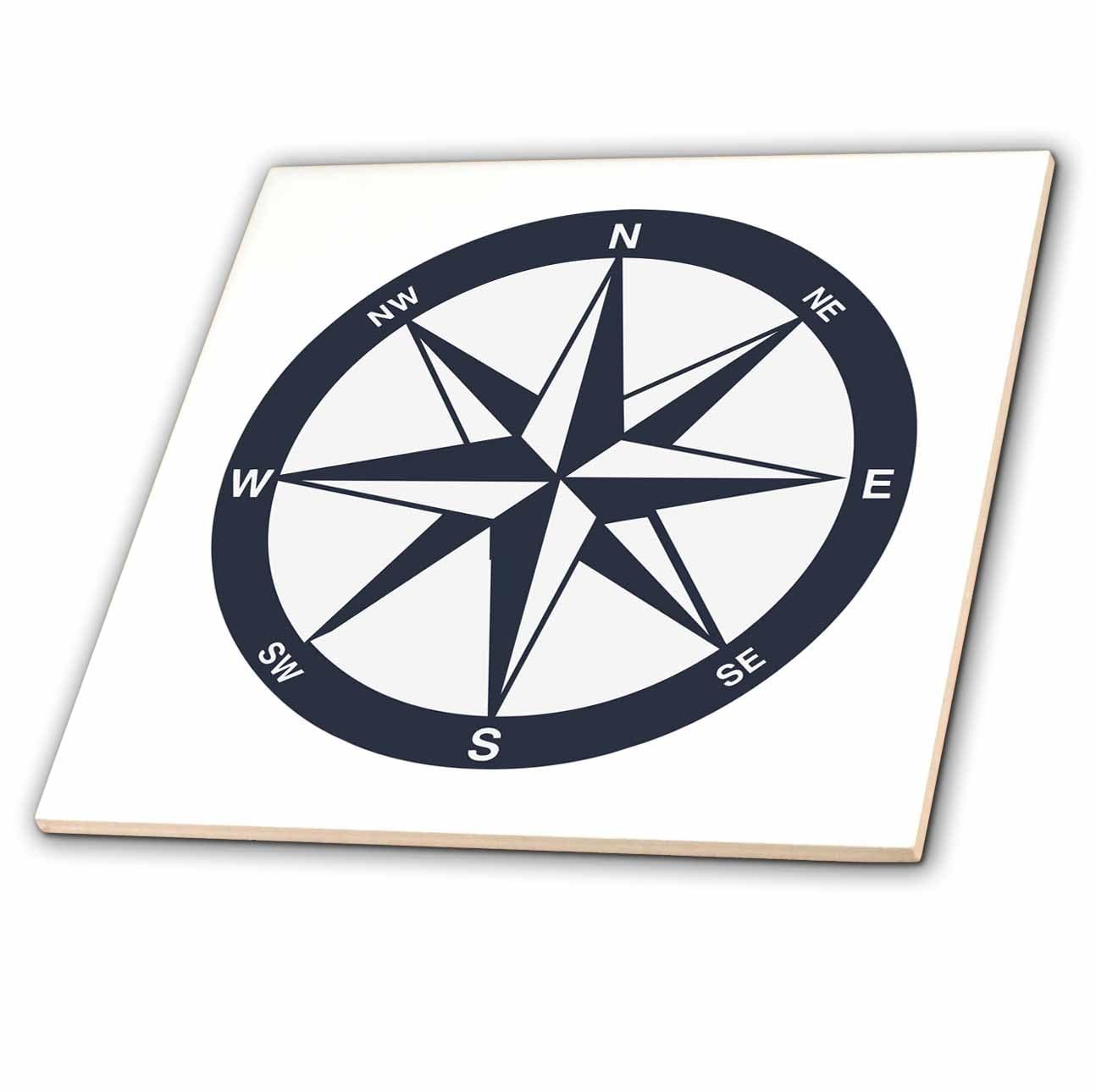 3dRose ct_213841_4 Blue and White Nautical Compass Ceramic Tile, 12″