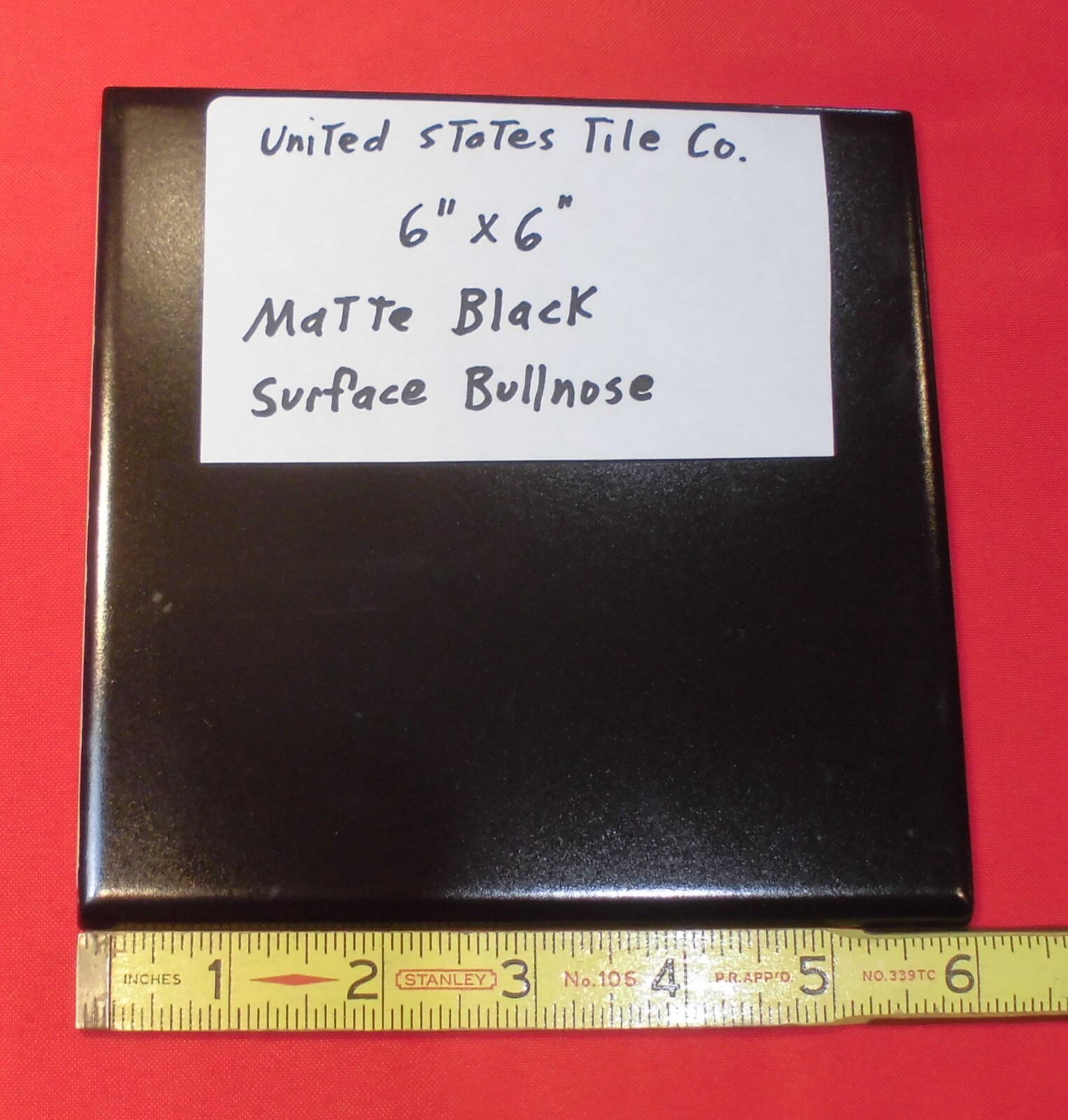 1 pc. *Matte Black* 6″ X 6″ Ceramic Bullnose: United States Tile Co. NEW