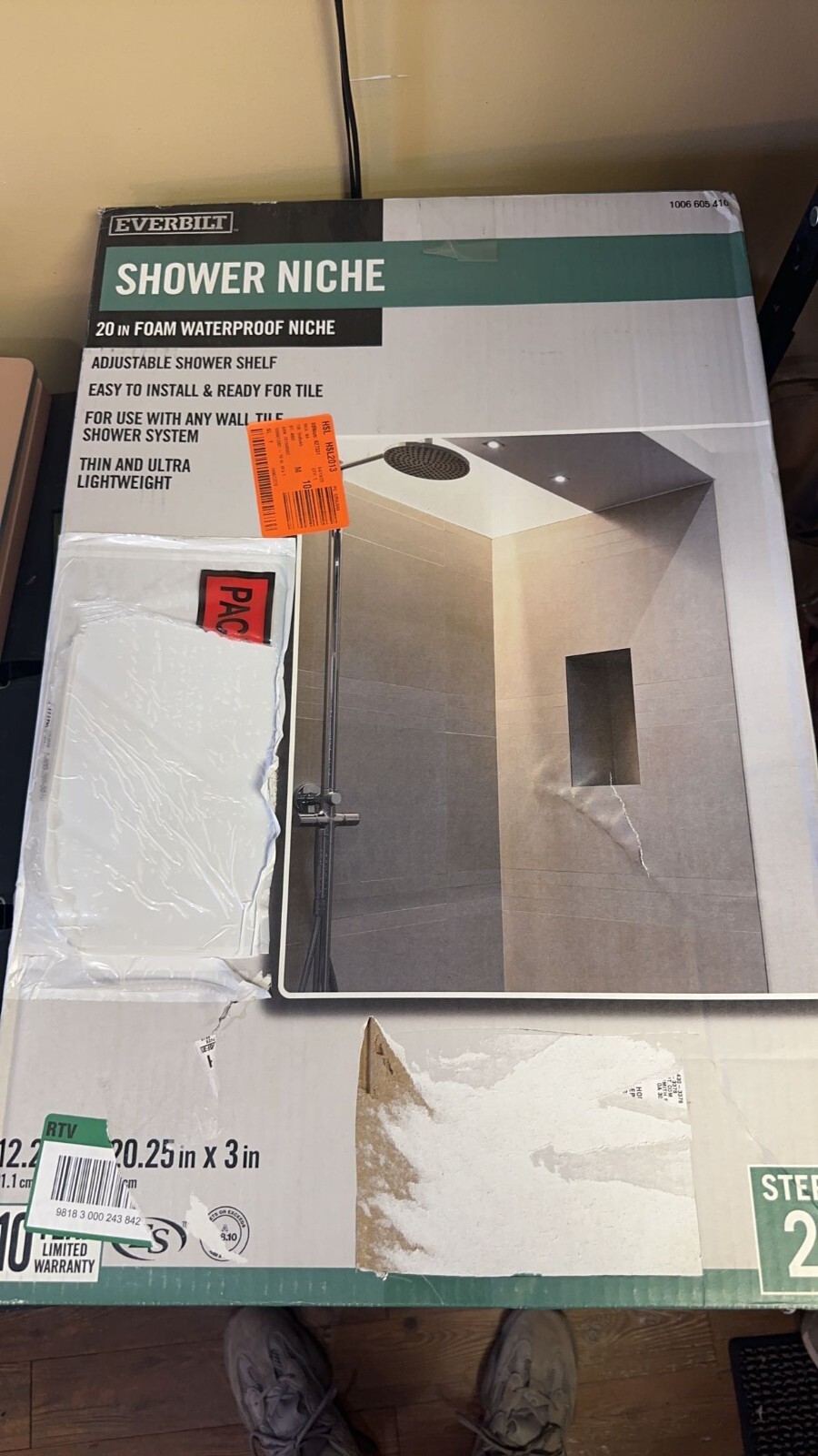 EVERBILT SHOWER NICHE ADJUSTABLE SHELF 12.25″ X 20.25′ X 3″